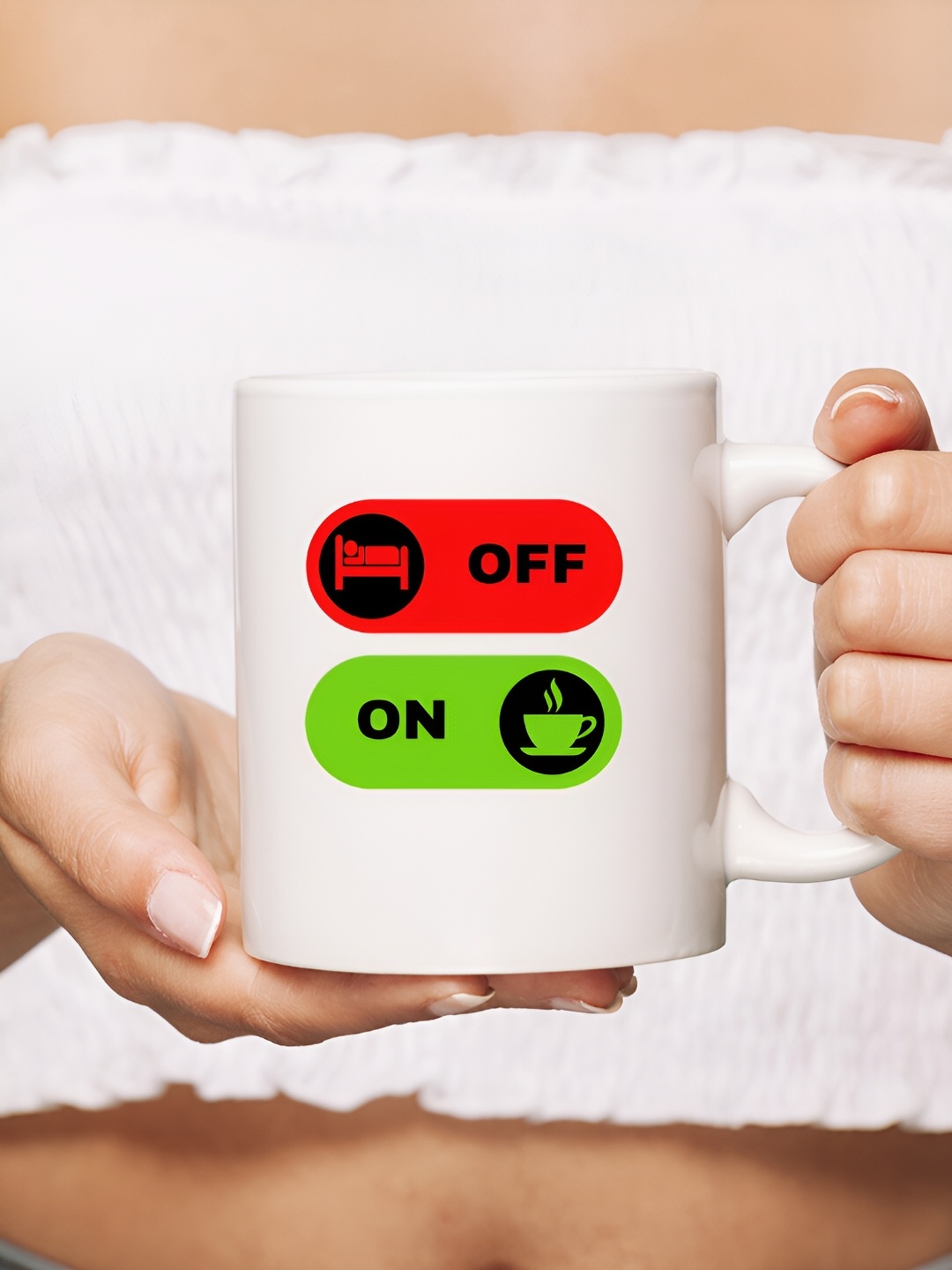 The Decor Lane White Printed Ceramic Glossy Mugs 325 ml
