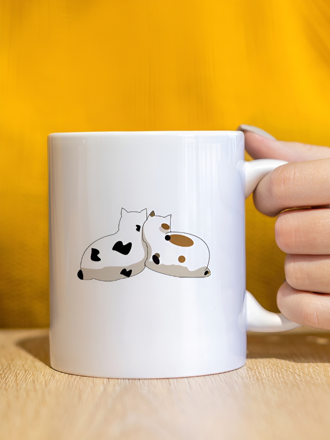 The Decor Lane White Printed Ceramic Glossy Mugs 325 ml