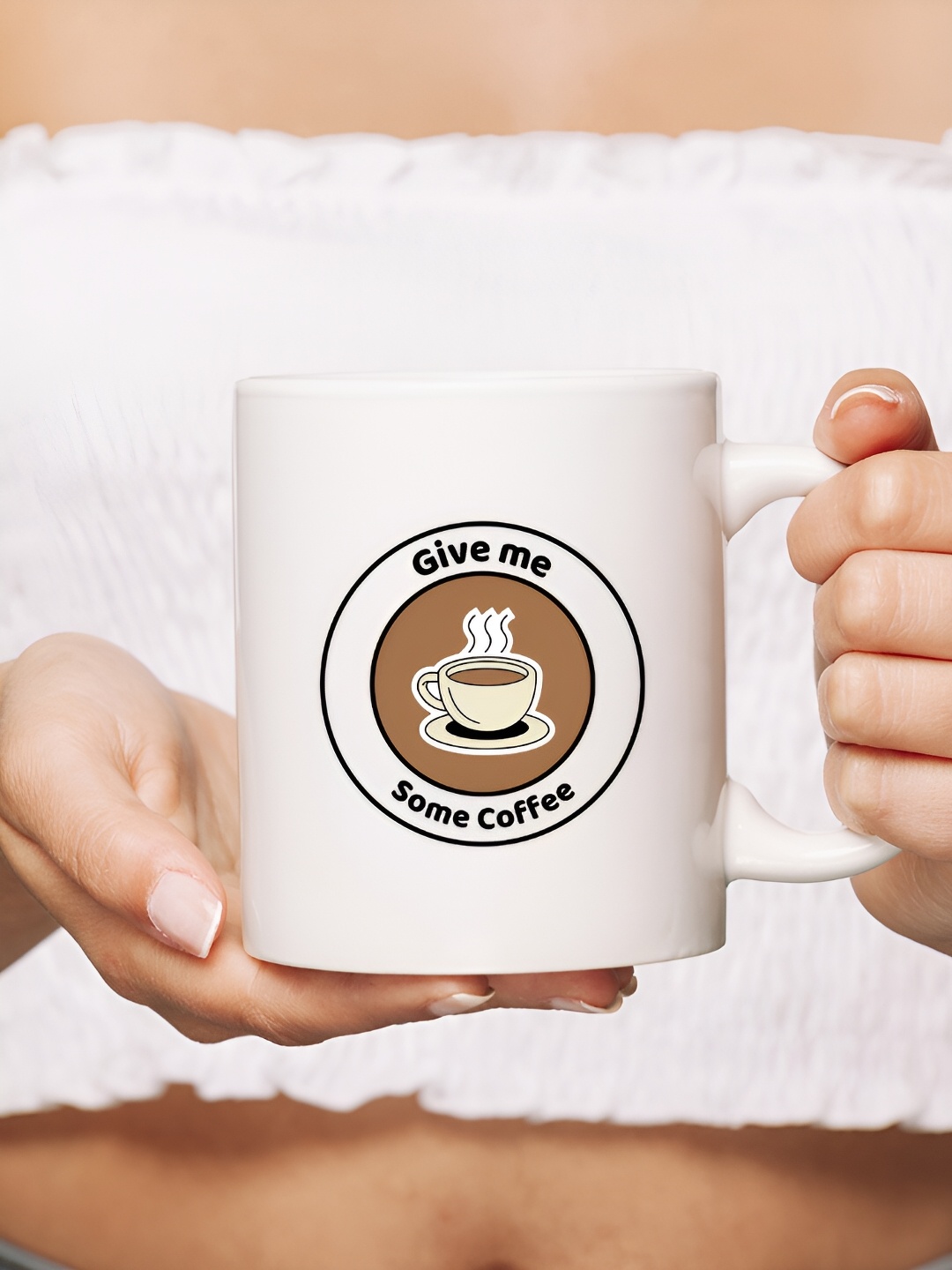 

The Decor Lane White Printed Ceramic Glossy Mugs 325 ml