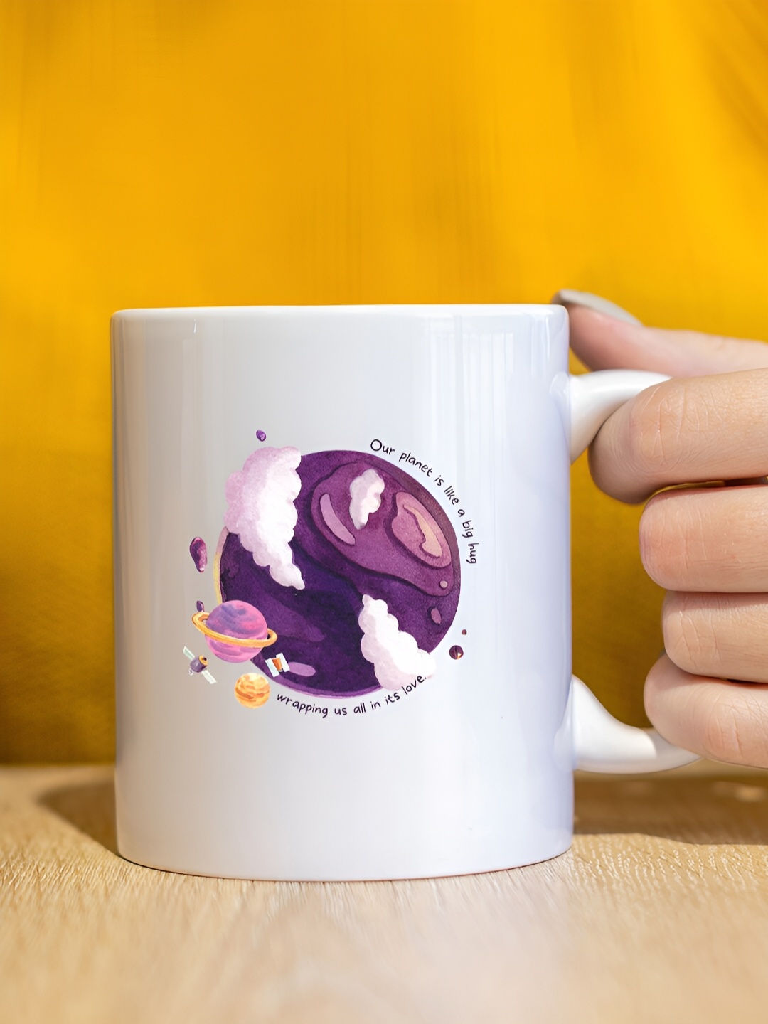 

The Decor Lane White & Purple Printed Microwave Safe Glossy Finish Ceramic Mug 325 ml