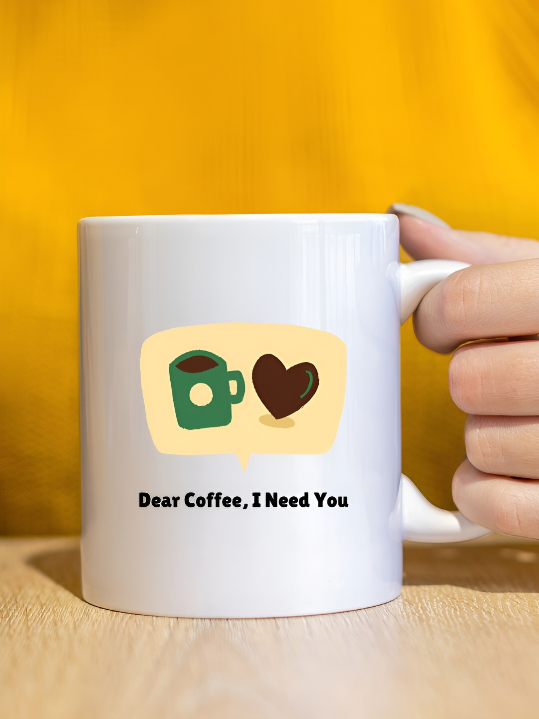 

The Decor Lane White & Yellow Printed Microwave Safe Glossy Finish Ceramic Mug 325 ml