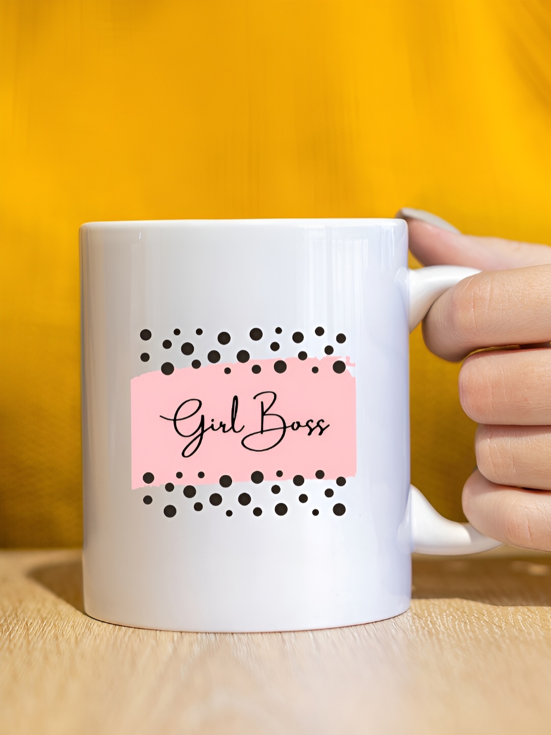 

The Decor Lane White & Pink Printed Microwave Safe Glossy Finish Ceramic Mug 325 ml