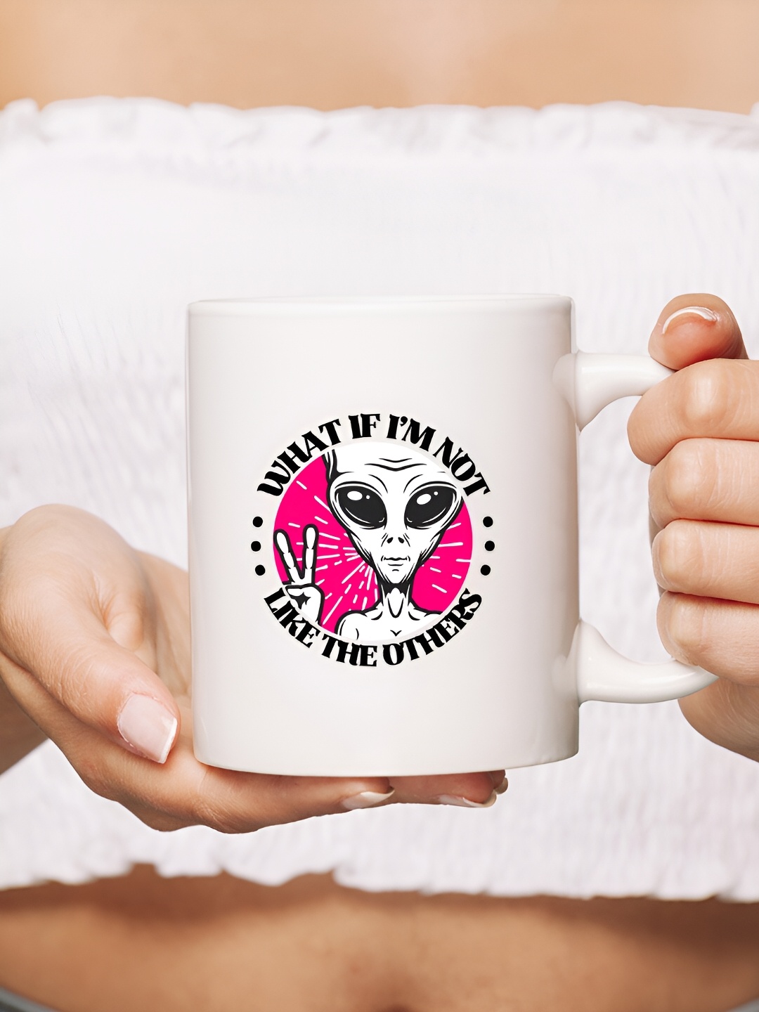 

The Decor Lane White & Black Printed Microwave Safe Glossy Finish Ceramic Mug 325 ml