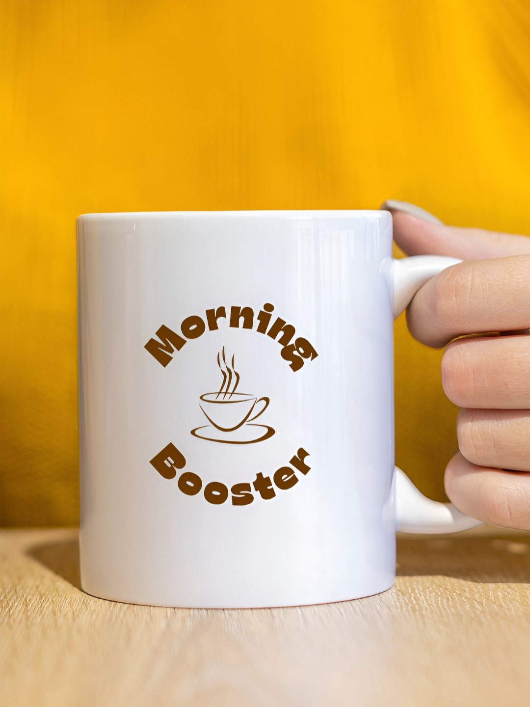 

The Decor Lane White & Brown Printed Microwave Safe Glossy Finish Ceramic Mug 325 ml