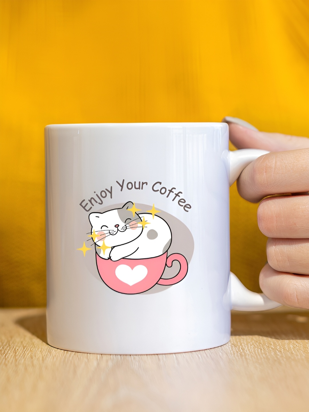 

The Decor Lane White & Pink Printed Microwave Safe Glossy Finish Ceramic Mug 325 ml