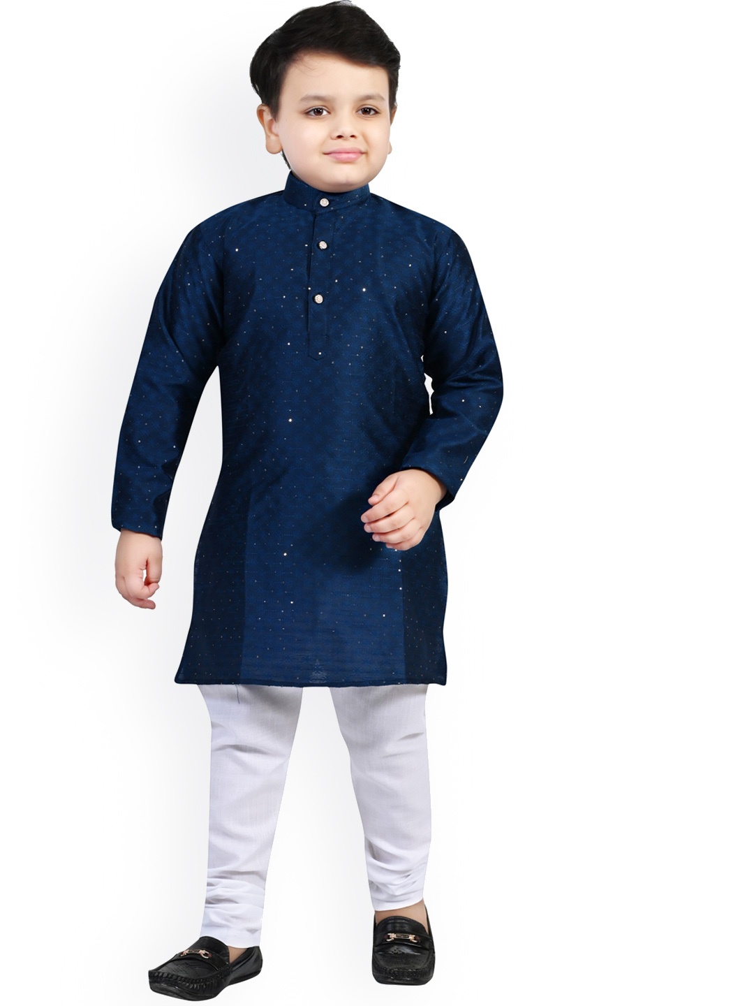 

BAESD Boys Floral Embroidered Regular Sequinned Kurta With Pyjamas, Blue