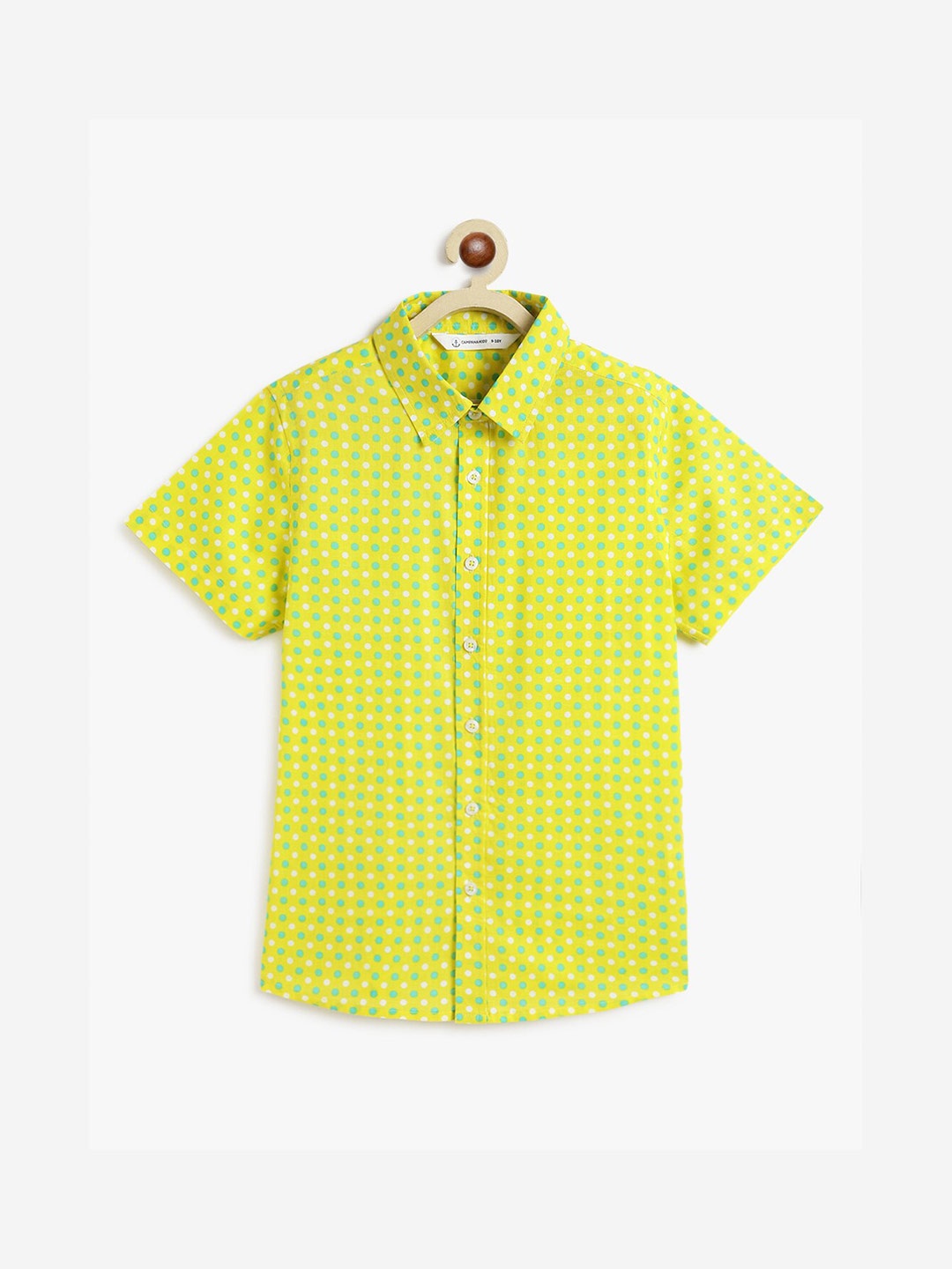 

Campana Boys Classic Printed Spread Collar Short Sleeves Cotton Casual Shirt, Yellow