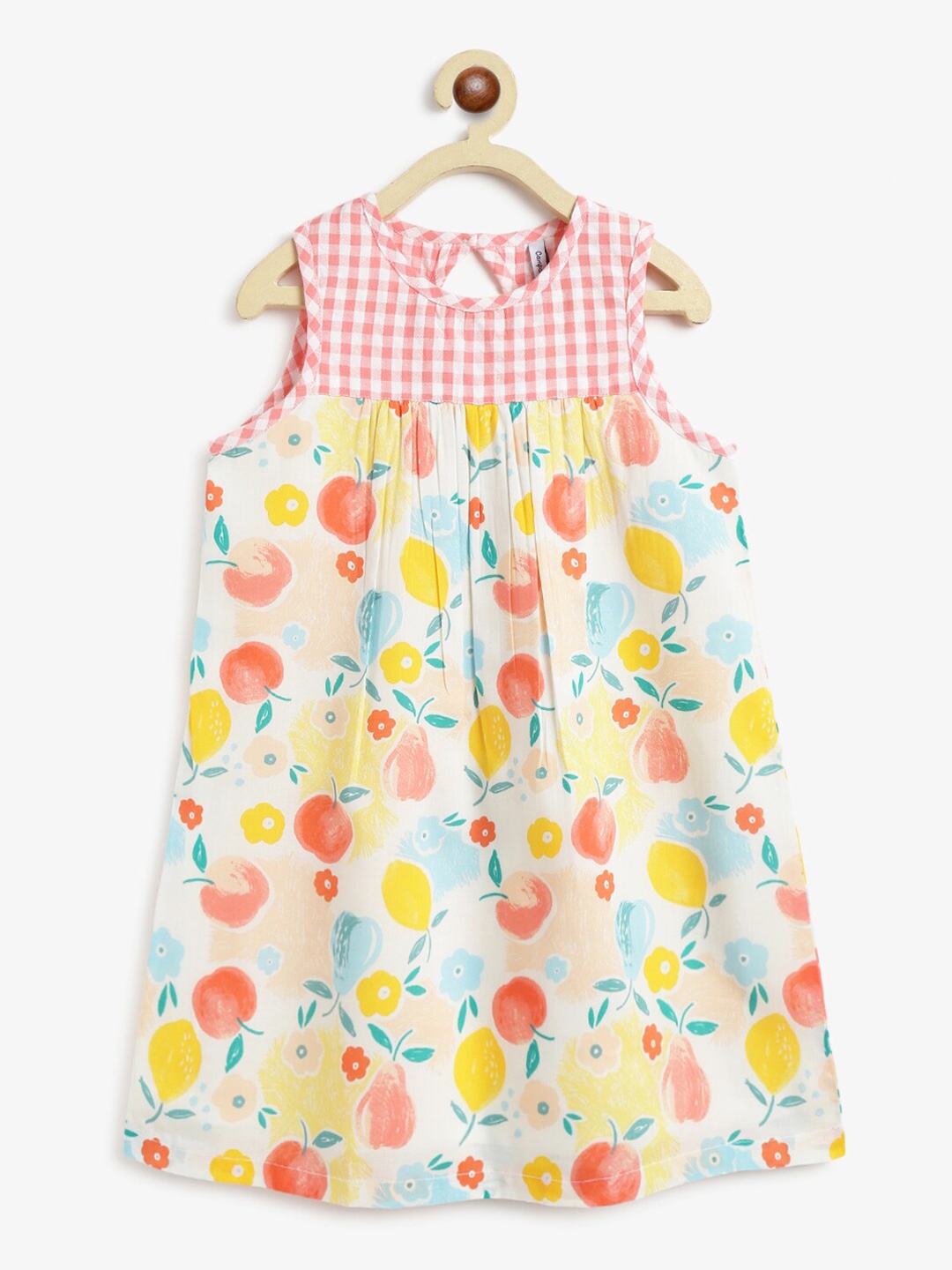 

Campana Girls Printed Cotton Yoke Gathered A-Line Dress, White
