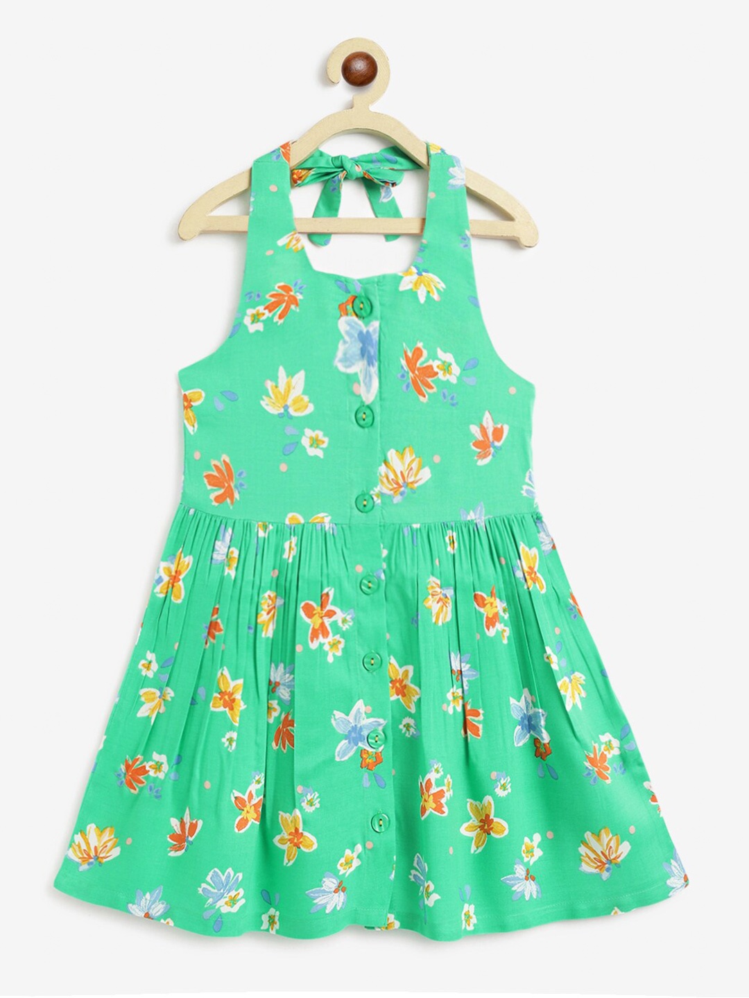 

Campana Girl Printed Knee Length Fit & Flare Dress, Green
