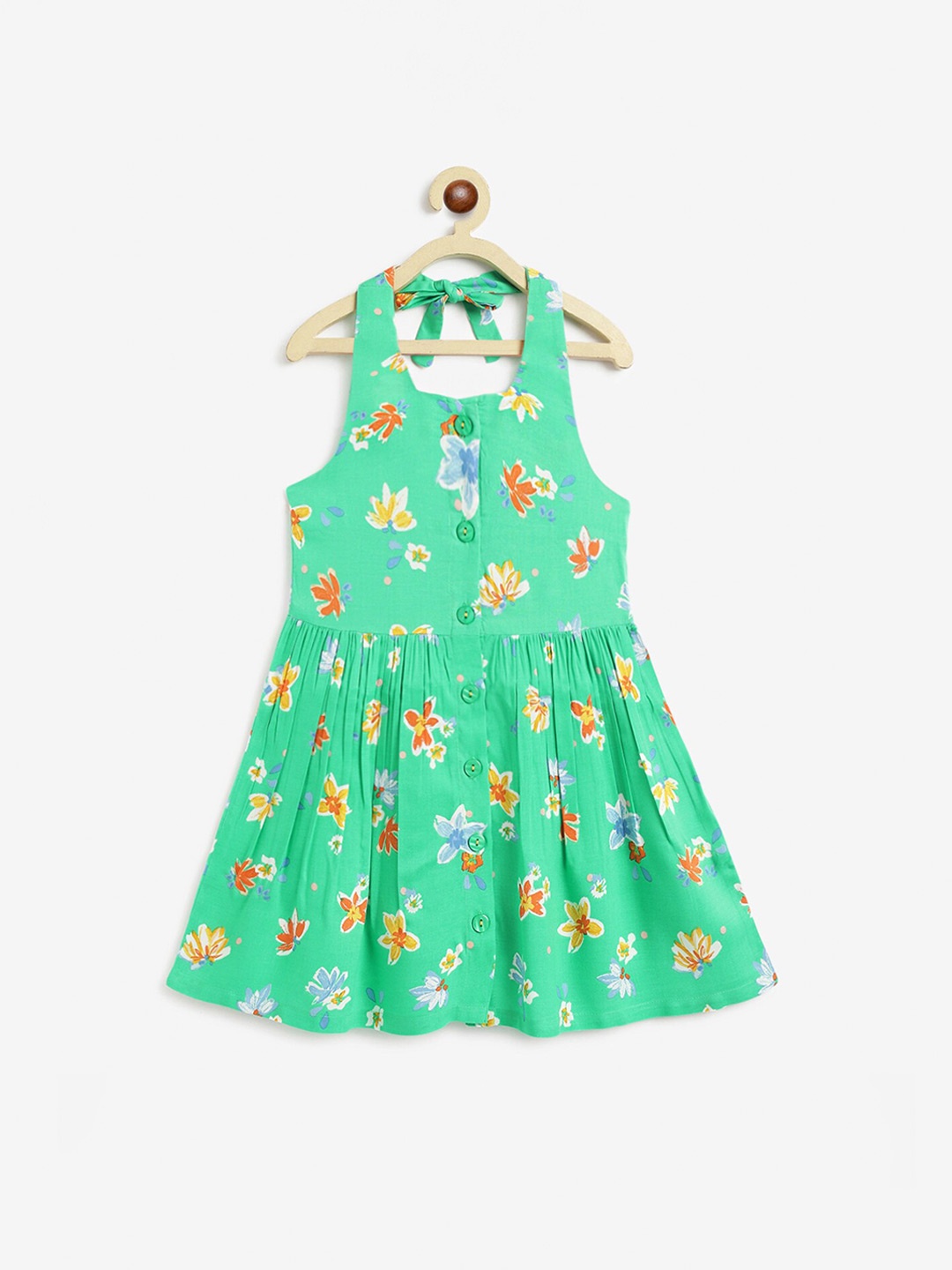

Campana Girls Printed Sleeveless Knee Length Fit and Flare Dress, Green