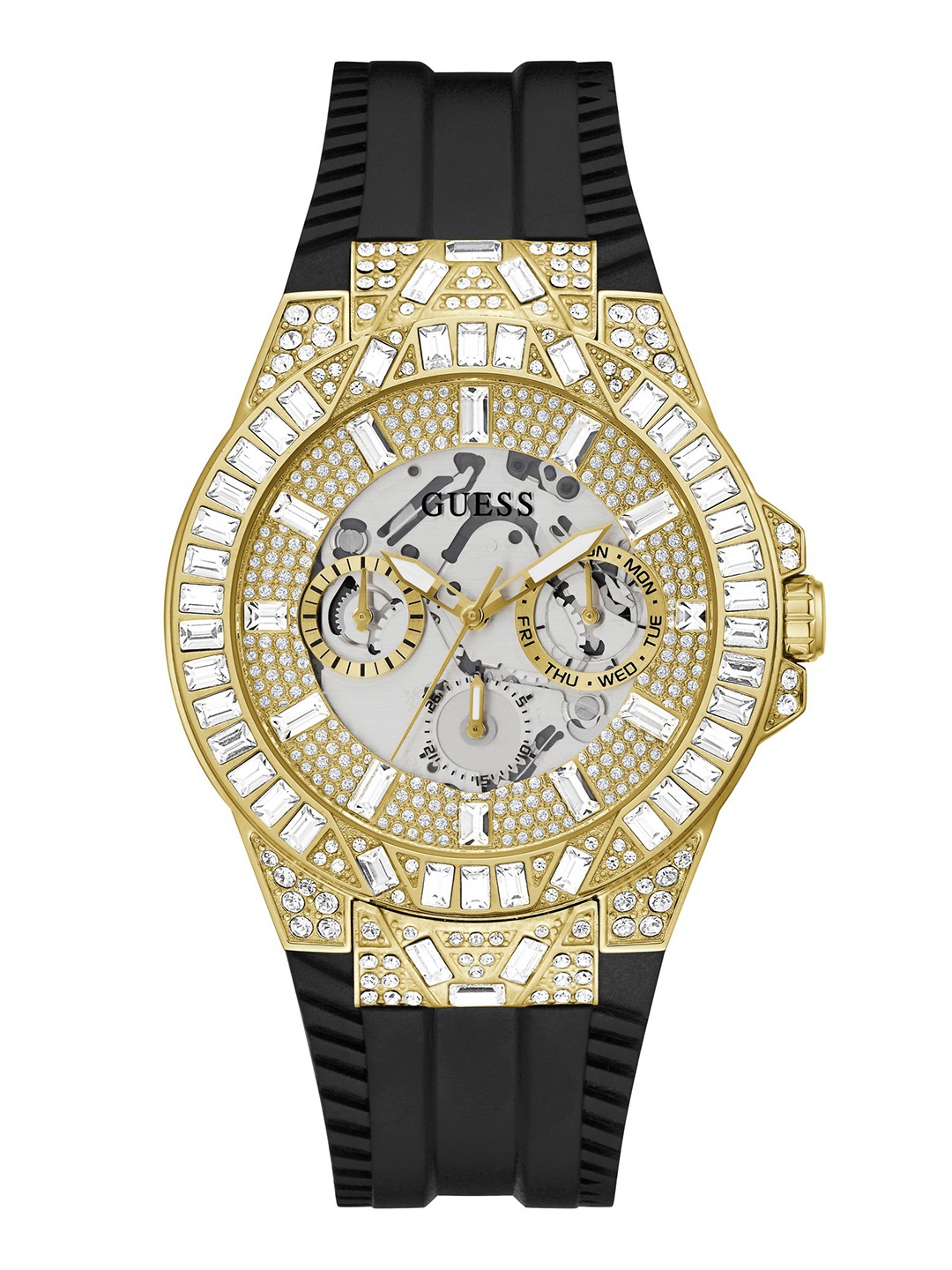 

GUESS Men Skeleton Dial Dynasty Analogue Watch GW0498G2, Champagne