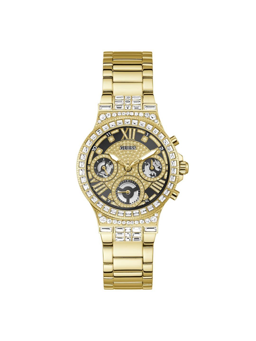 

GUESS Women Sport Moonlight Skeleton Dial & Straps Analogue Multi Function Watch GW0320L5, Gold