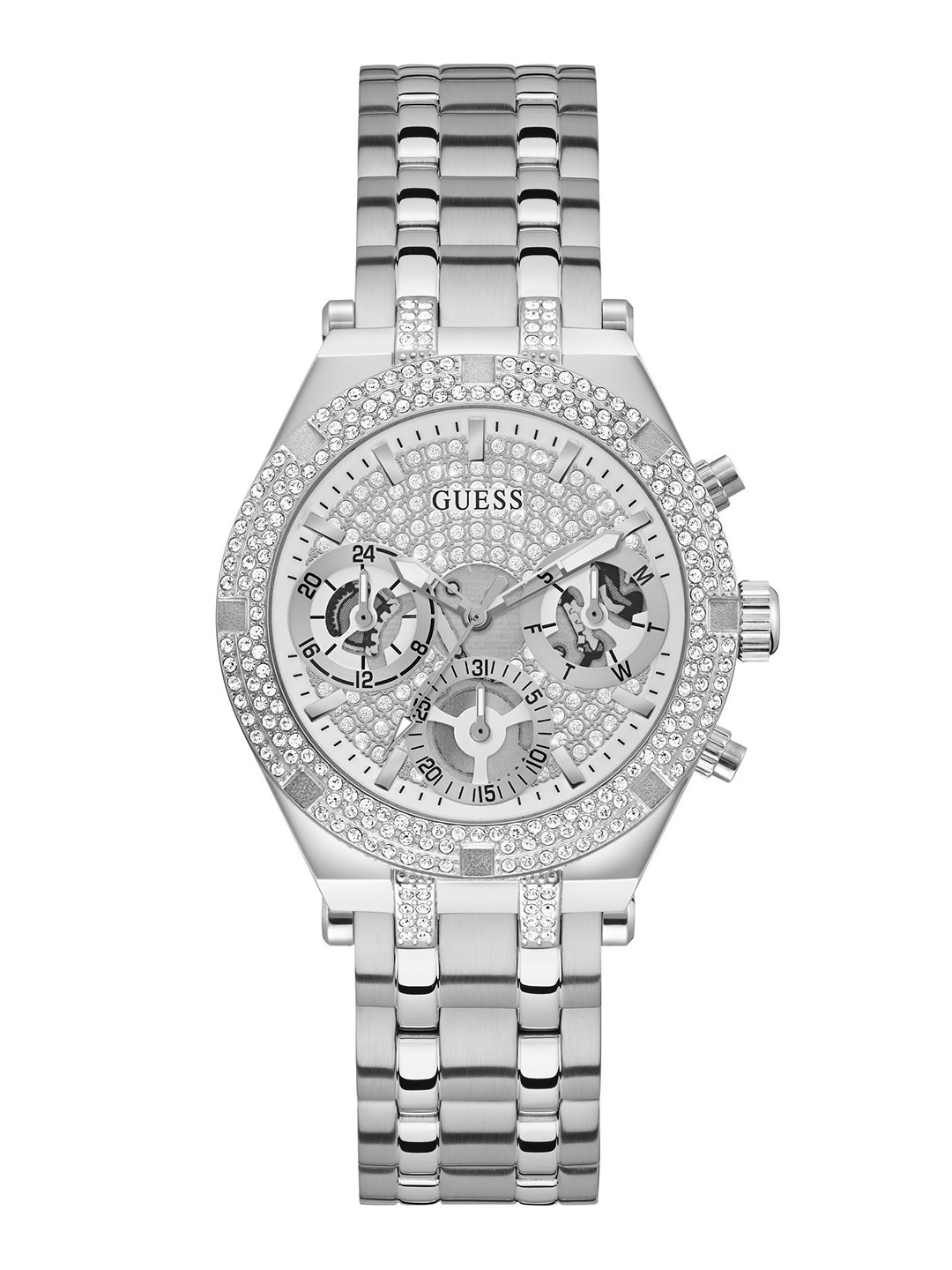 

GUESS Women Stainless Steel Bracelet Style Straps Heiress Analogue Watch- GW0440L1, Silver
