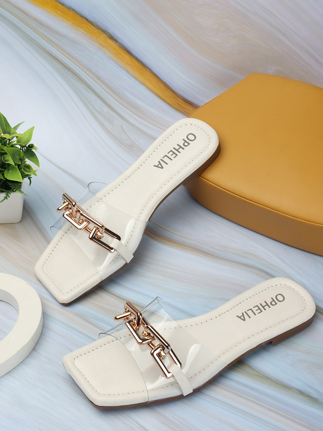 

OPHELIA No Back Strap Open Toe Flats, White
