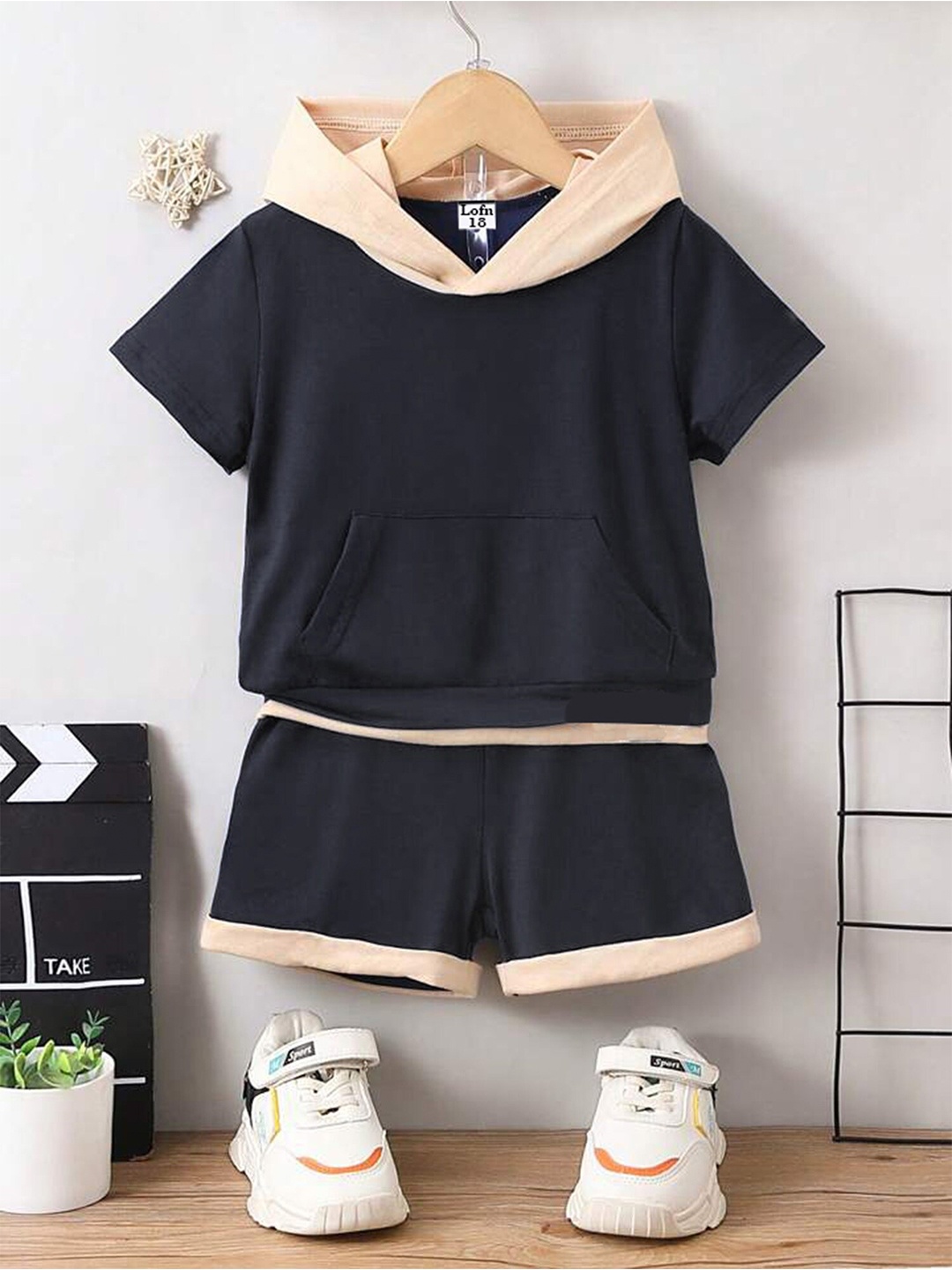 

BAESD Kids Hooded Pure Cotton T-shirt with Shorts, Black