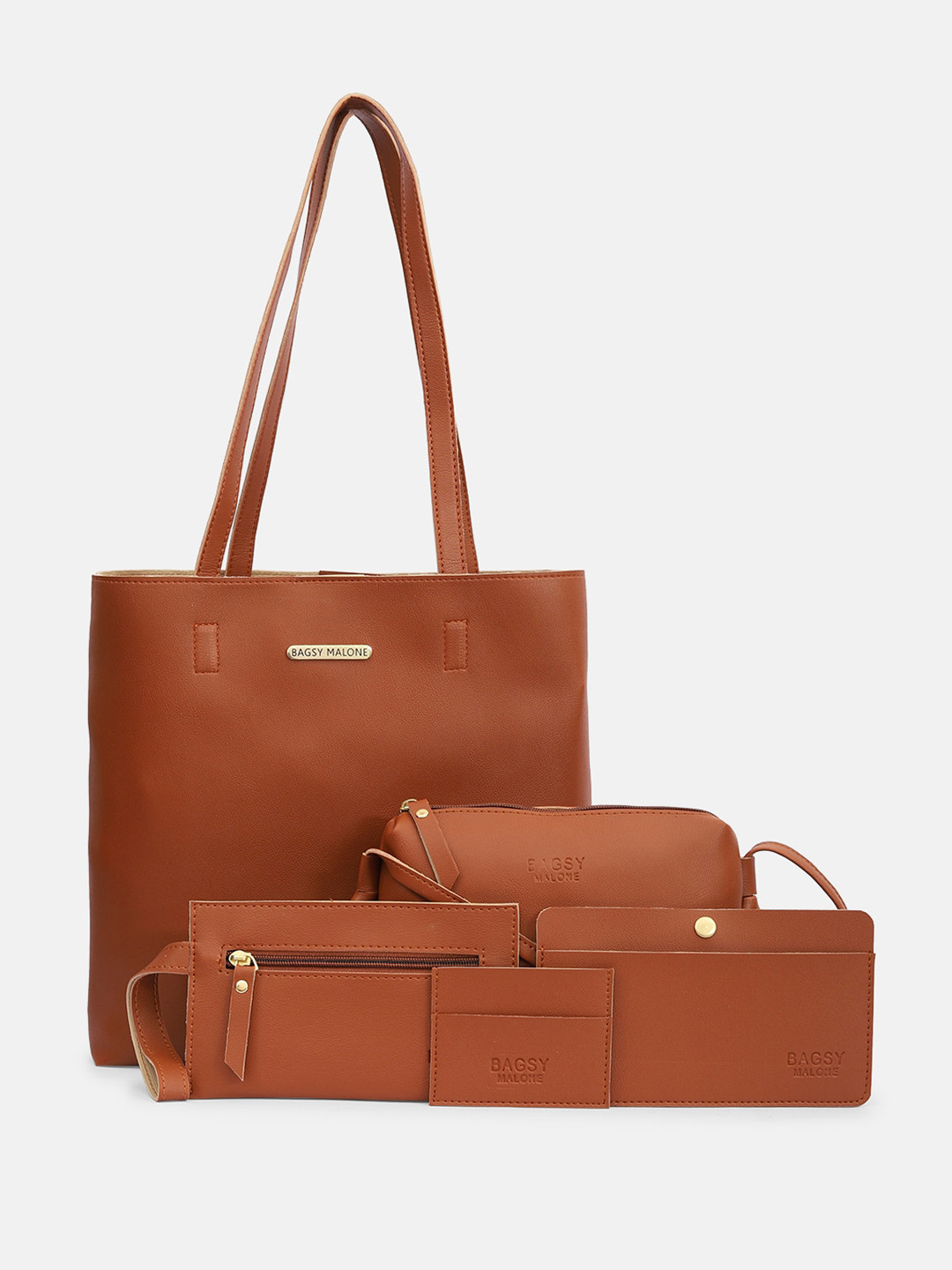 

Bagsy Malone Set Of 5 Structured Vegan Leather Tote Bag, Tan