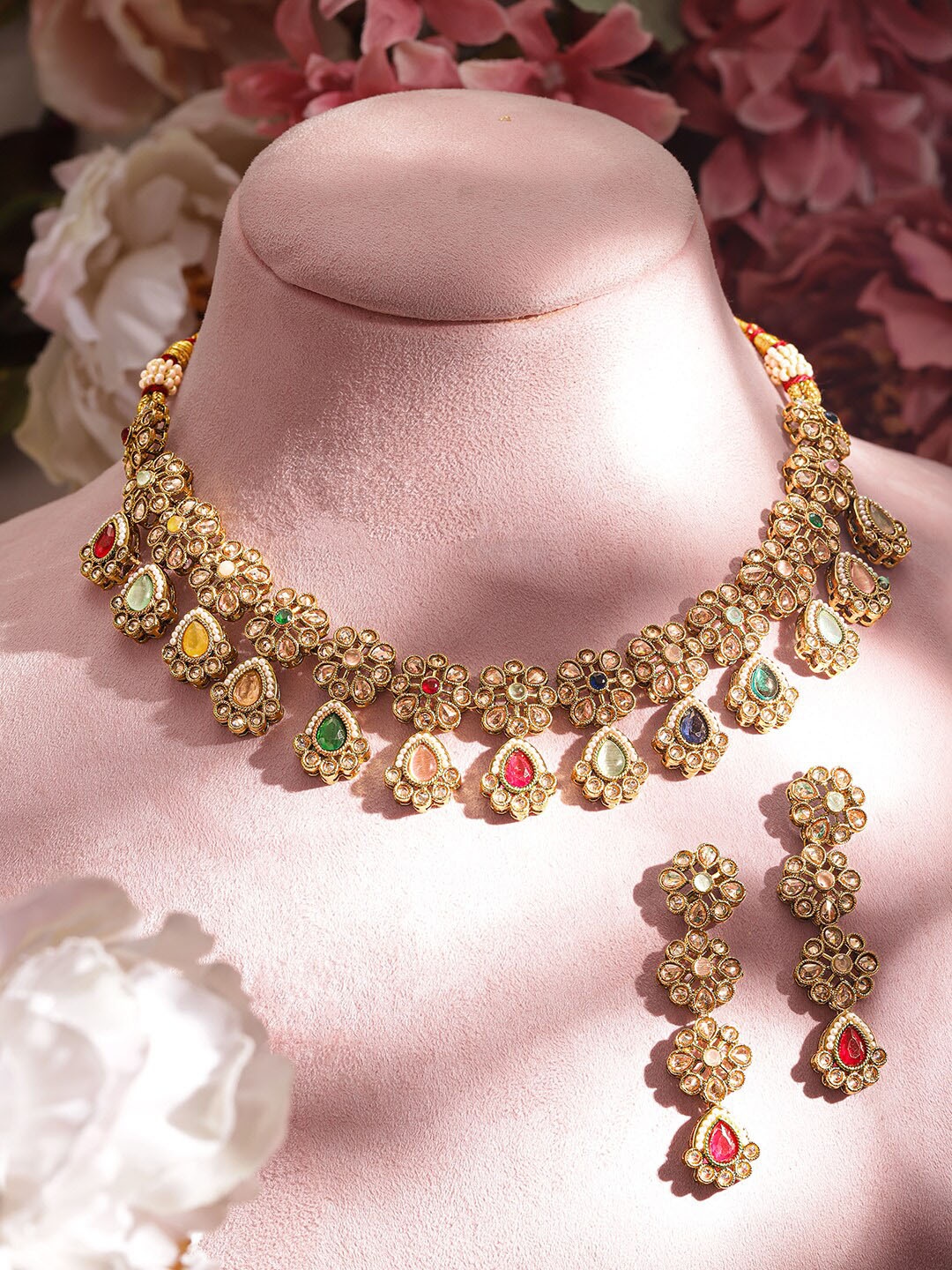 

Rubans 22K Gold-Plated Kundan Stone Studded Jewellery Set