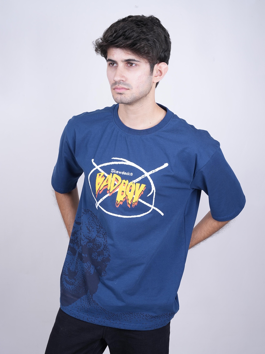 

Skewdeck Typography Printed Round Neck Cotton T-shirt, Blue