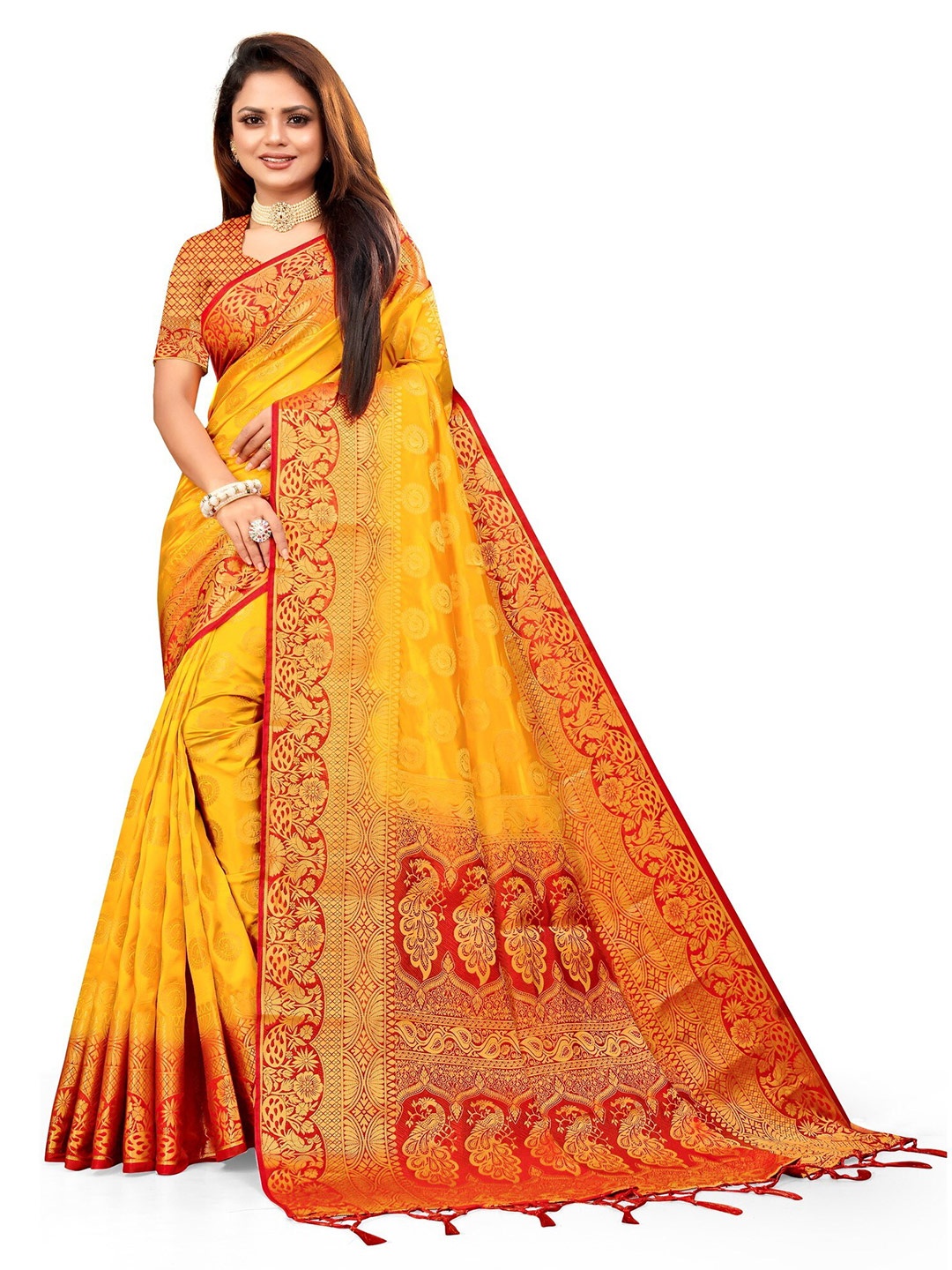 

ANISSA SAREE Ethnic Motifs Woven Design Zari Paithani Saree, Yellow