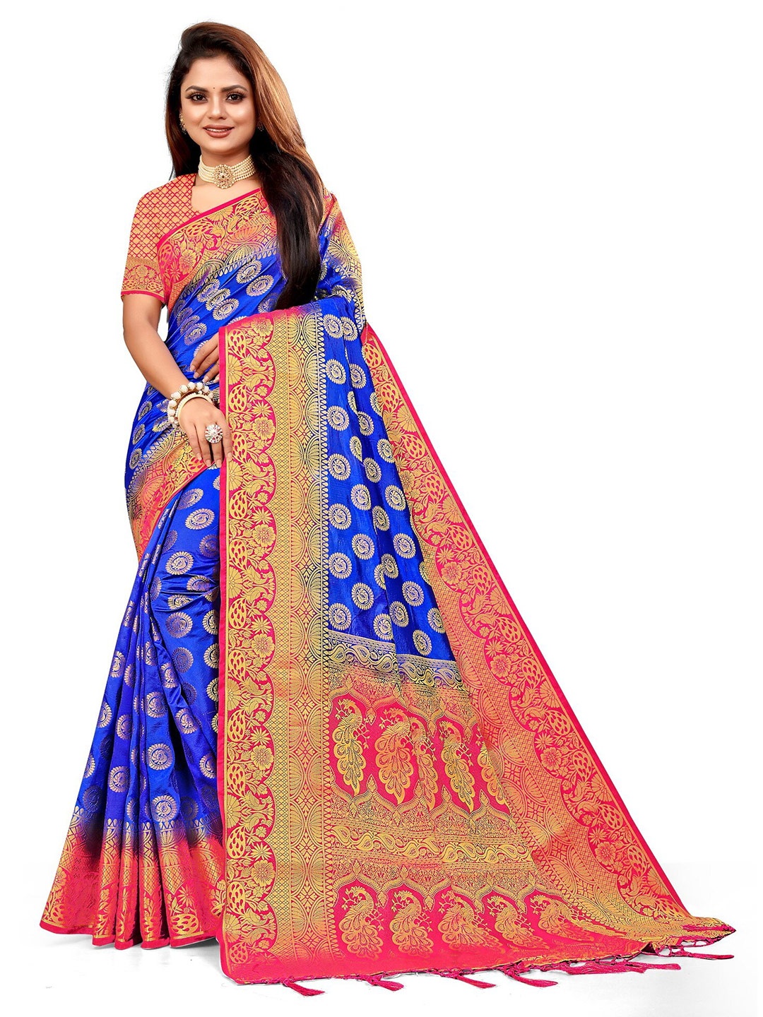 

ANISSA SAREE Ethnic Motifs Woven Design Zari Paithani Saree, Blue