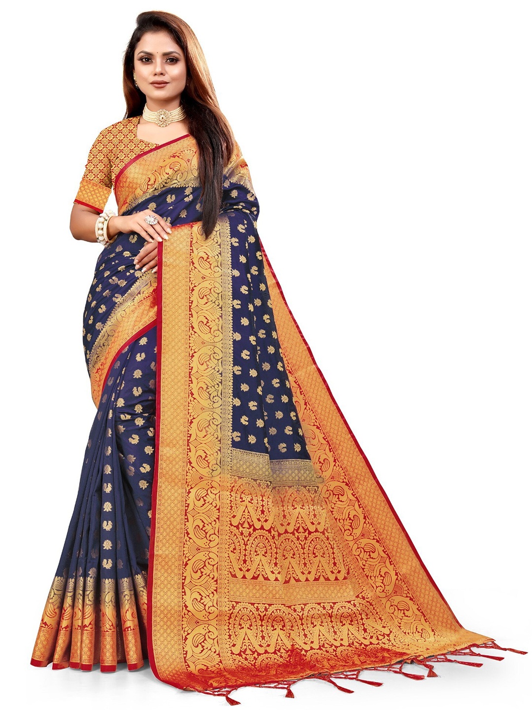 

ANISSA SAREE Ethnic Motifs Woven Design Zari Paithani Saree, Navy blue