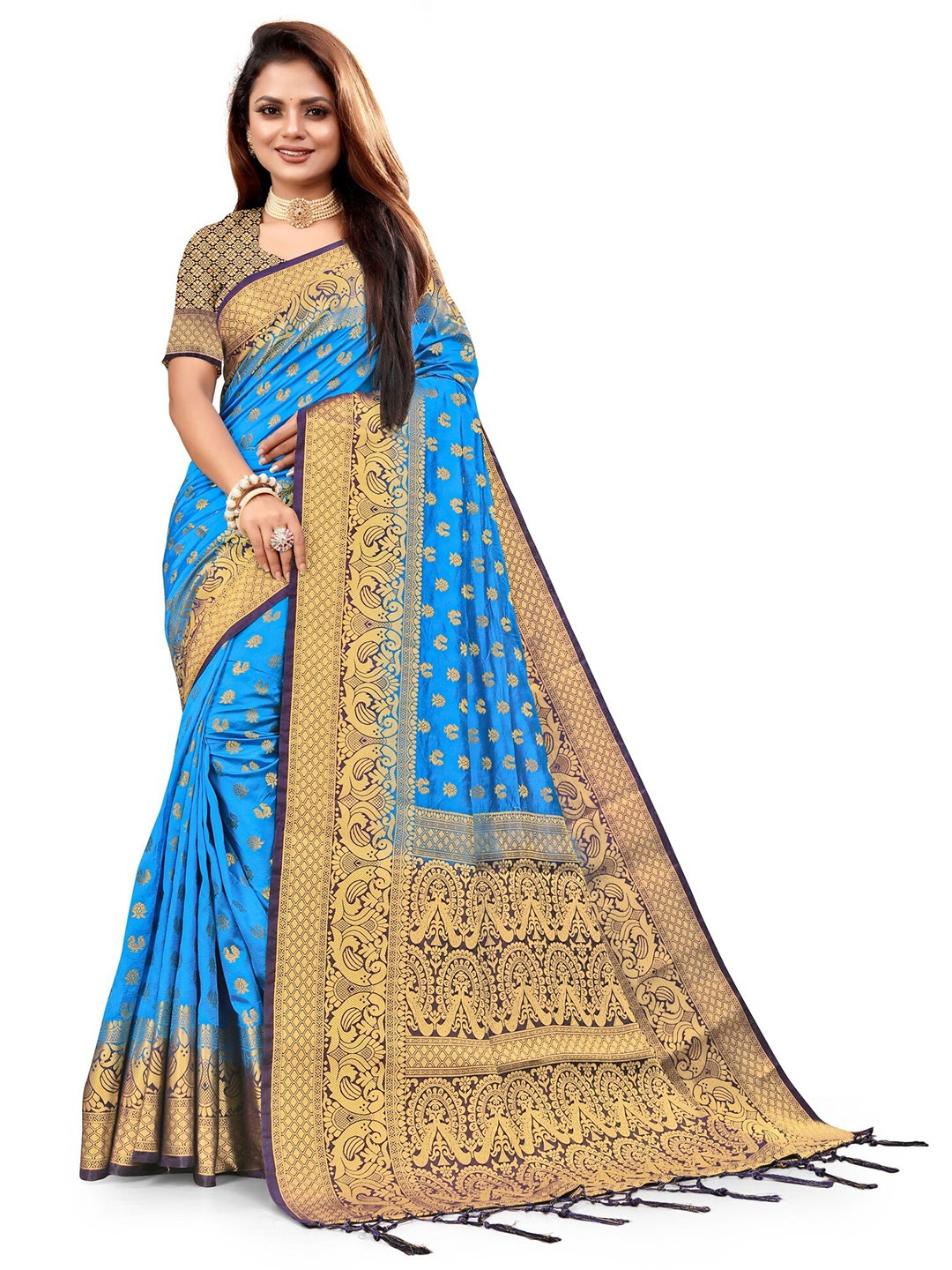 

ANISSA SAREE Ethnic Motifs Woven Design Zari Paithani Saree, Turquoise blue