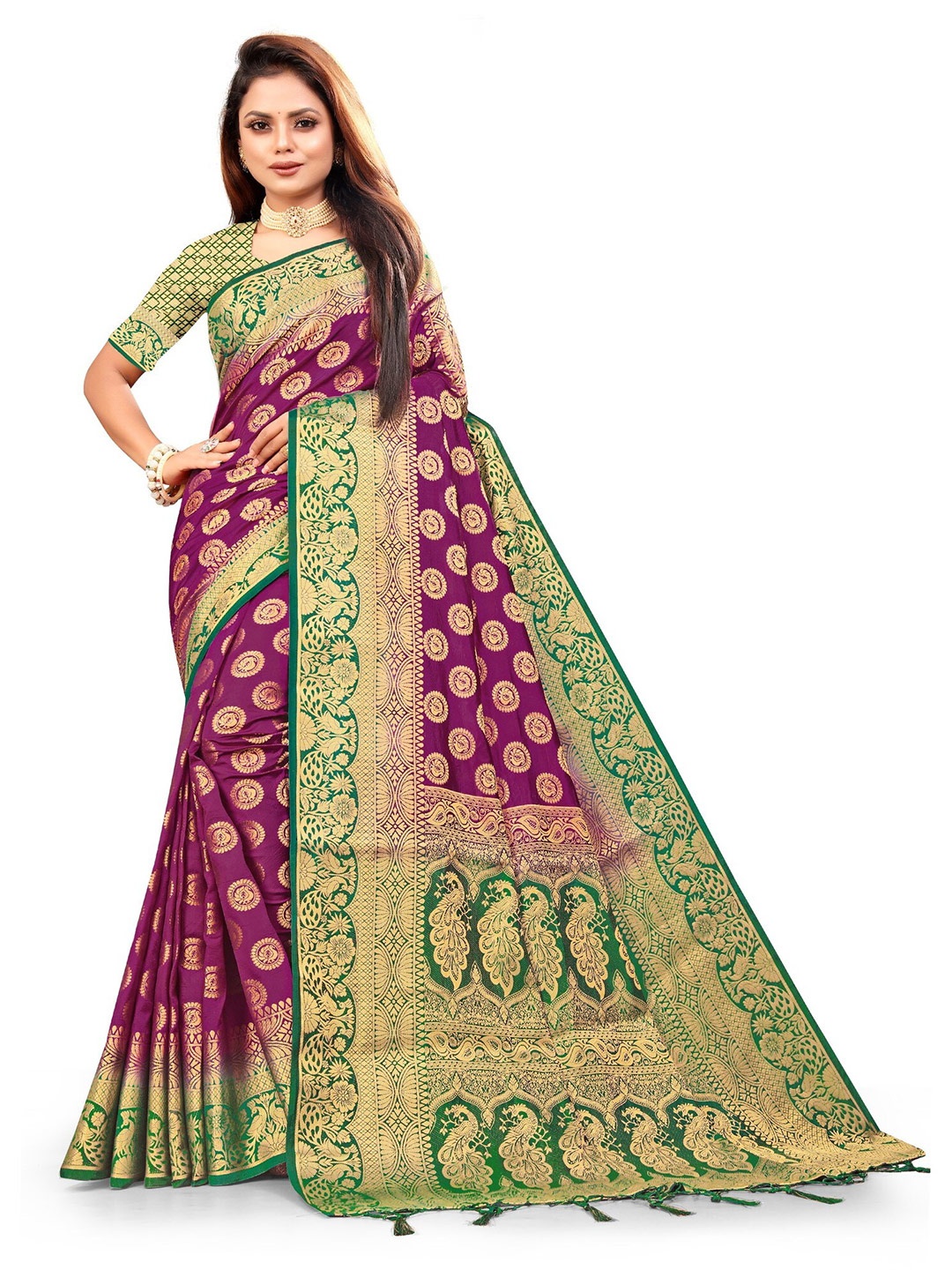 

ANISSA SAREE Ethnic Motifs Woven Design Zari Paithani Saree, Violet