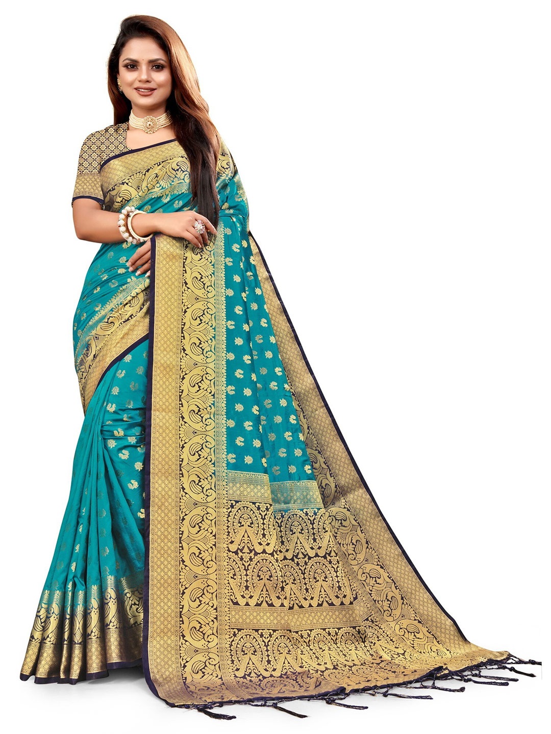 

ANISSA SAREE Ethnic Motifs Woven Design Zari Paithani Saree, Sea green