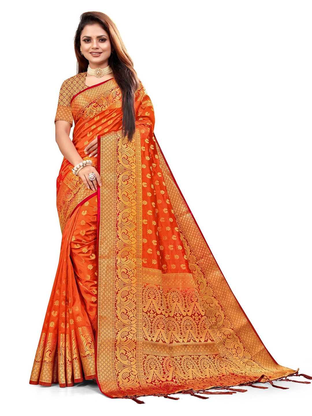 

ANISSA SAREE Ethnic Motifs Woven Design Zari Paithani Saree, Orange