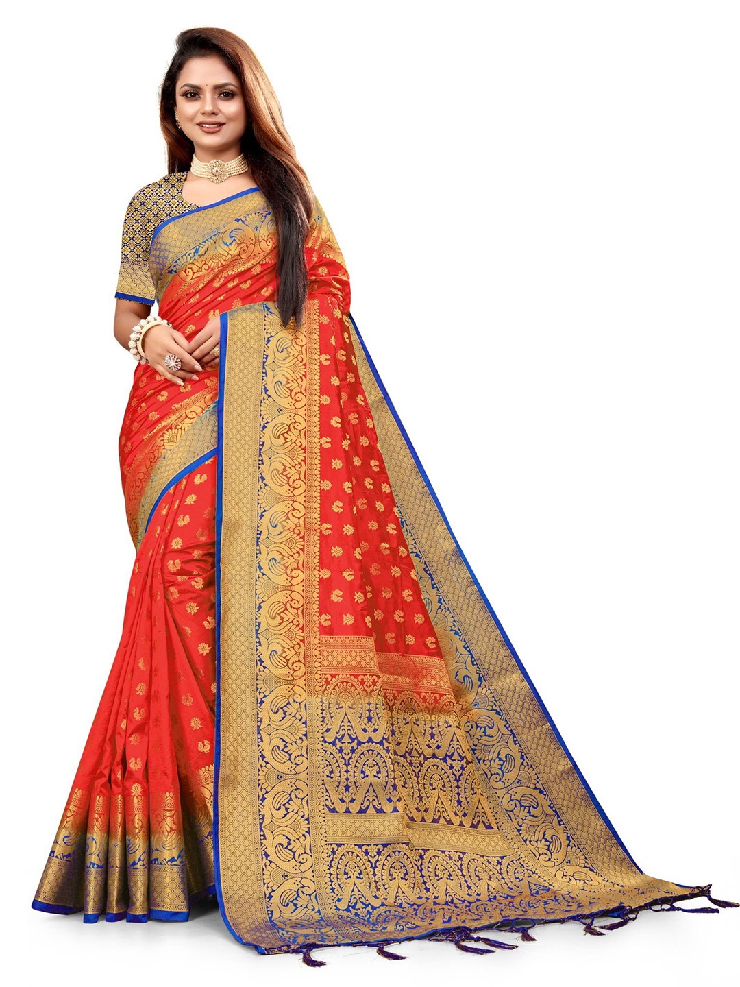 

ANISSA SAREE Ethnic Motifs Woven Design Zari Paithani Saree, Red