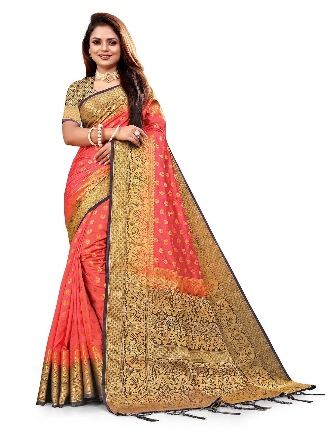 

ANISSA SAREE Ethnic Motifs Woven Design Zari Paithani Saree, Peach