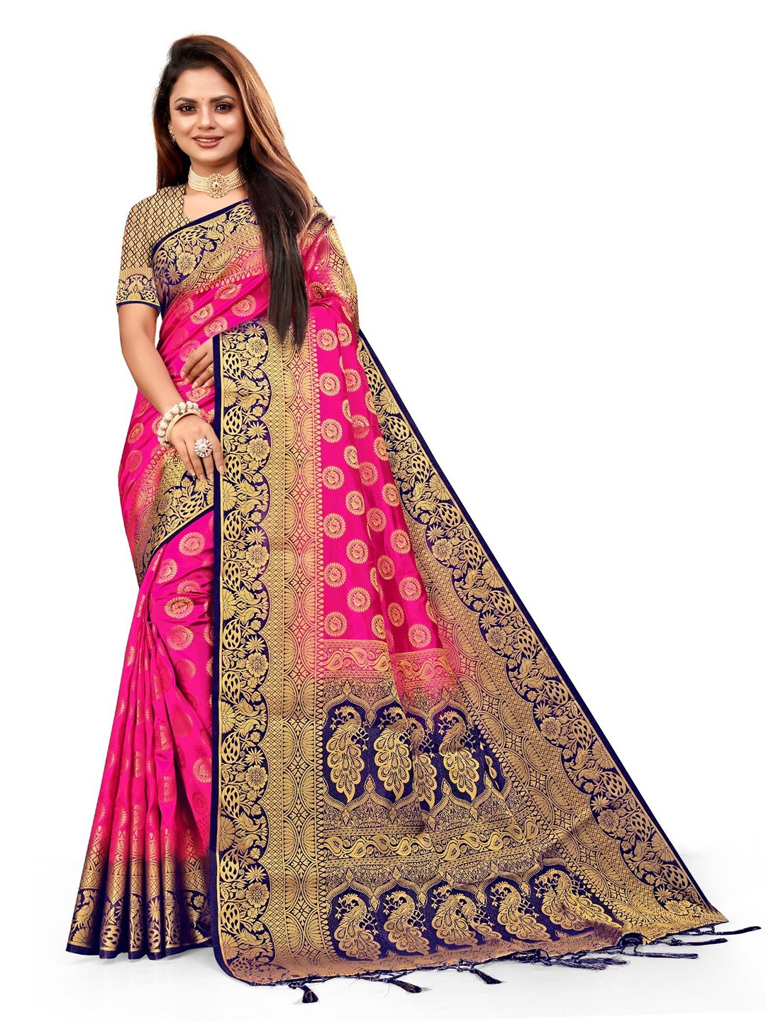 

ANISSA SAREE Ethnic Motifs Woven Design Zari Paithani Saree, Pink