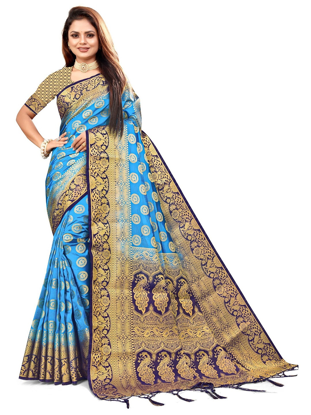 

ANISSA SAREE Ethnic Motifs Woven Design Zari Paithani Saree, Turquoise blue