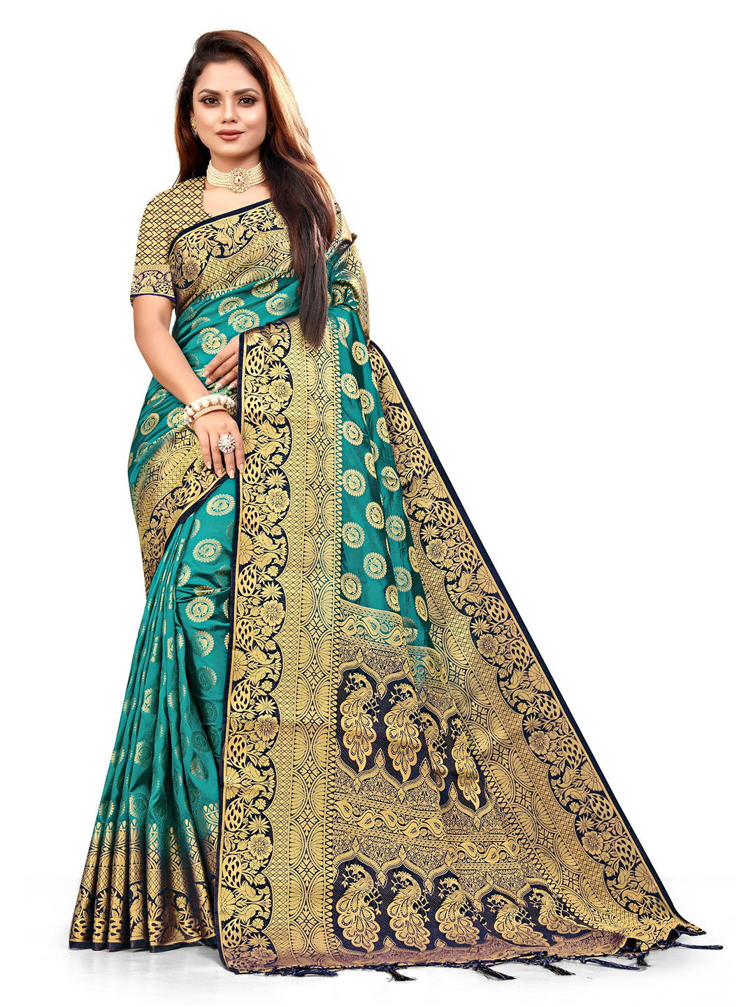 

ANISSA SAREE Ethnic Motifs Woven Design Zari Paithani Saree, Sea green