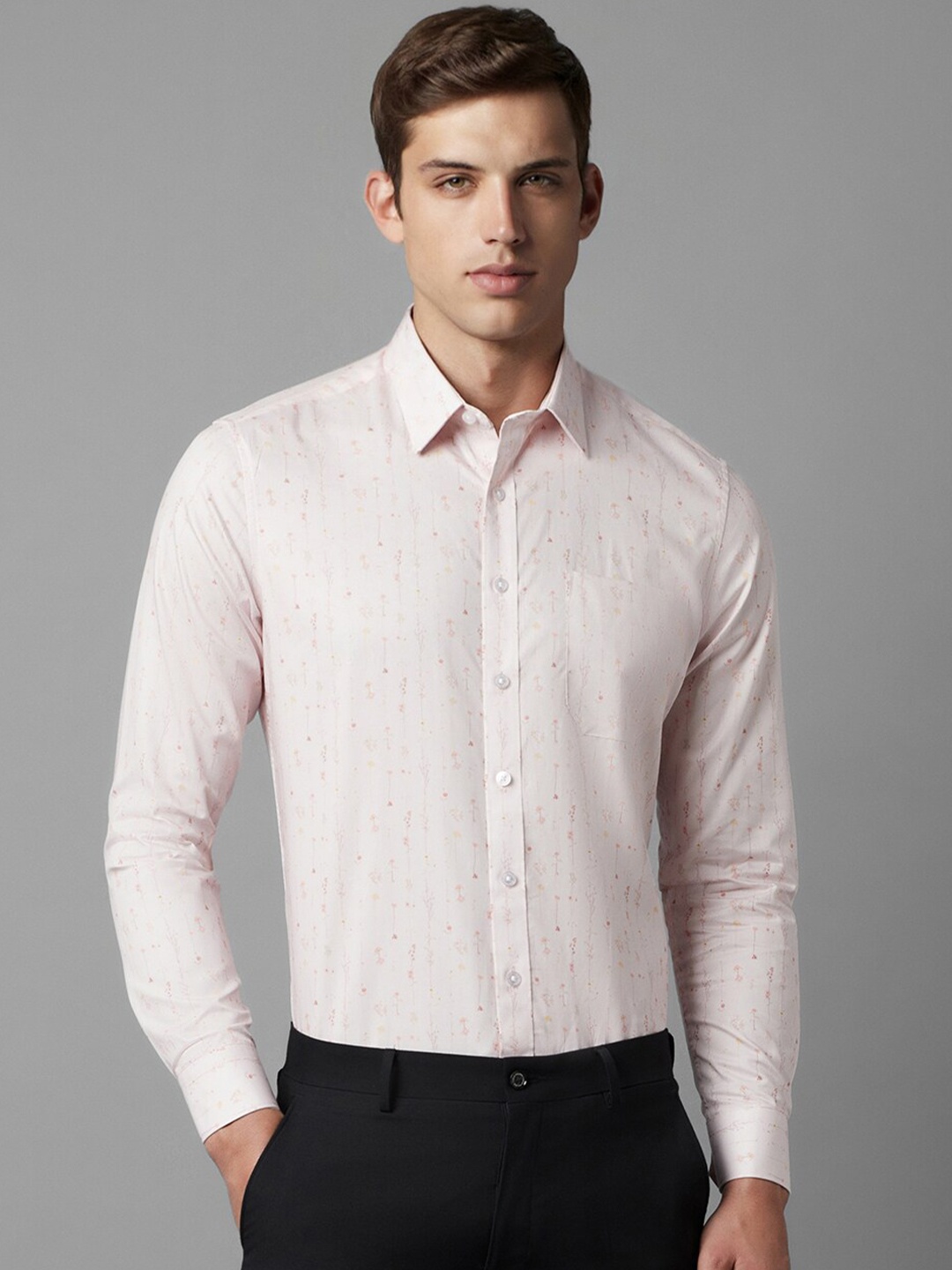 

Louis Philippe Slim Fit Floral Printed Spread Collar Pure Cotton Formal Shirt, Pink