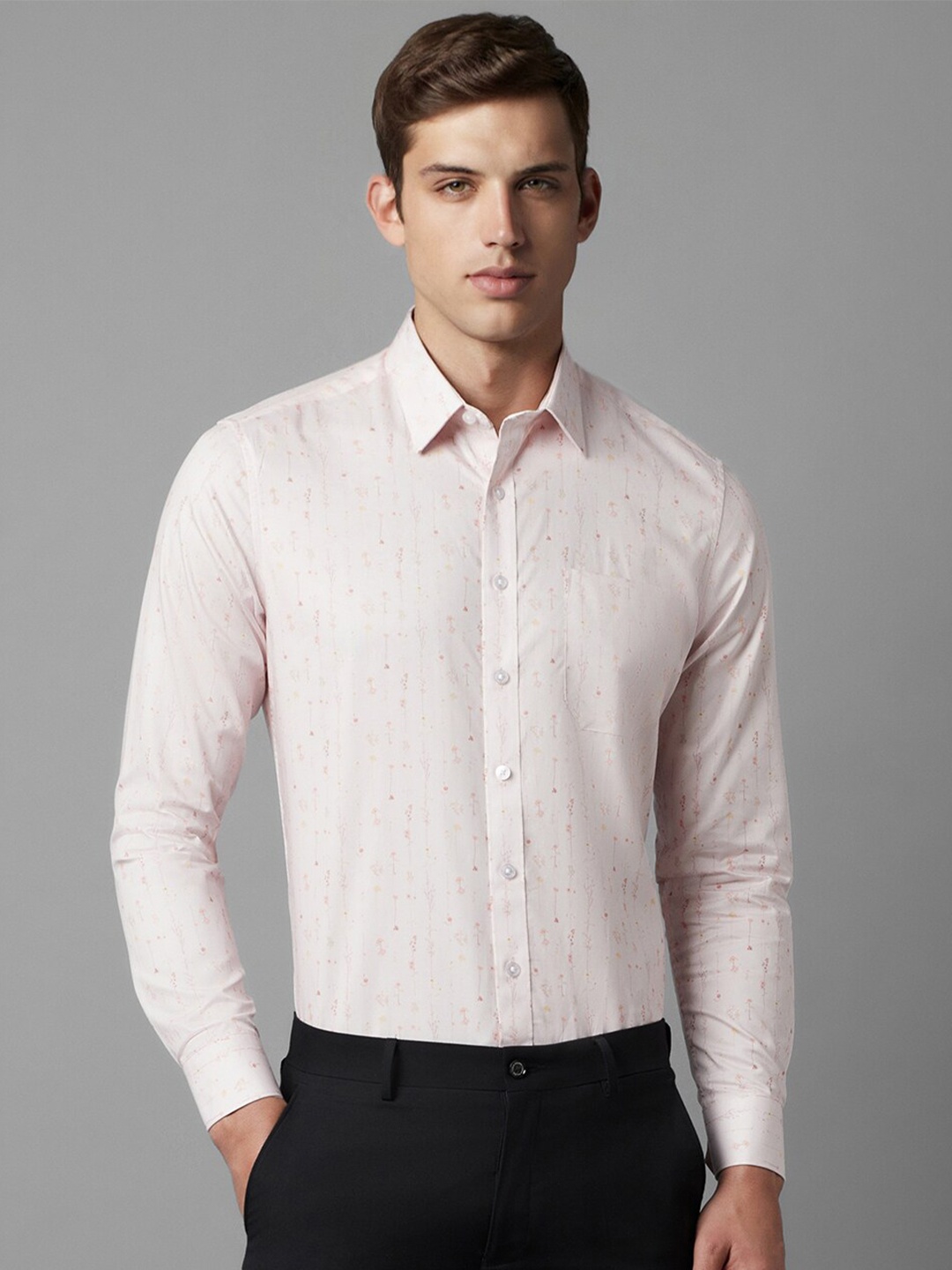 

Louis Philippe Opaque Spread Collar Long Sleeves Chest Pocket Slim Fit Cotton Formal Shirt, Pink