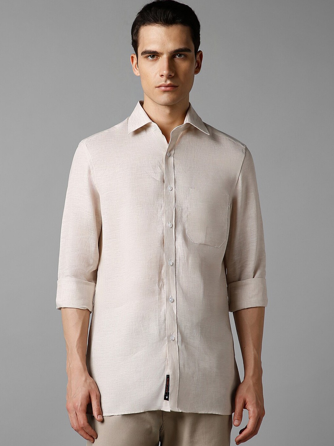 

Louis Philippe Classic Fit Spread Collar Long Sleeves Chest Pocket Casual Shirt, Beige