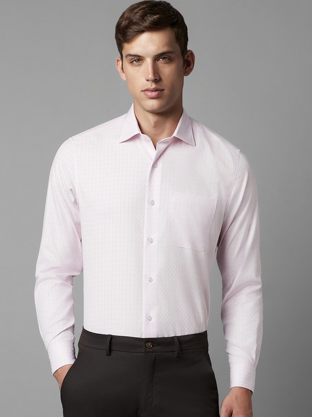 

Louis Philippe Checked Spread Collar Pure Cotton Formal Shirt, Pink