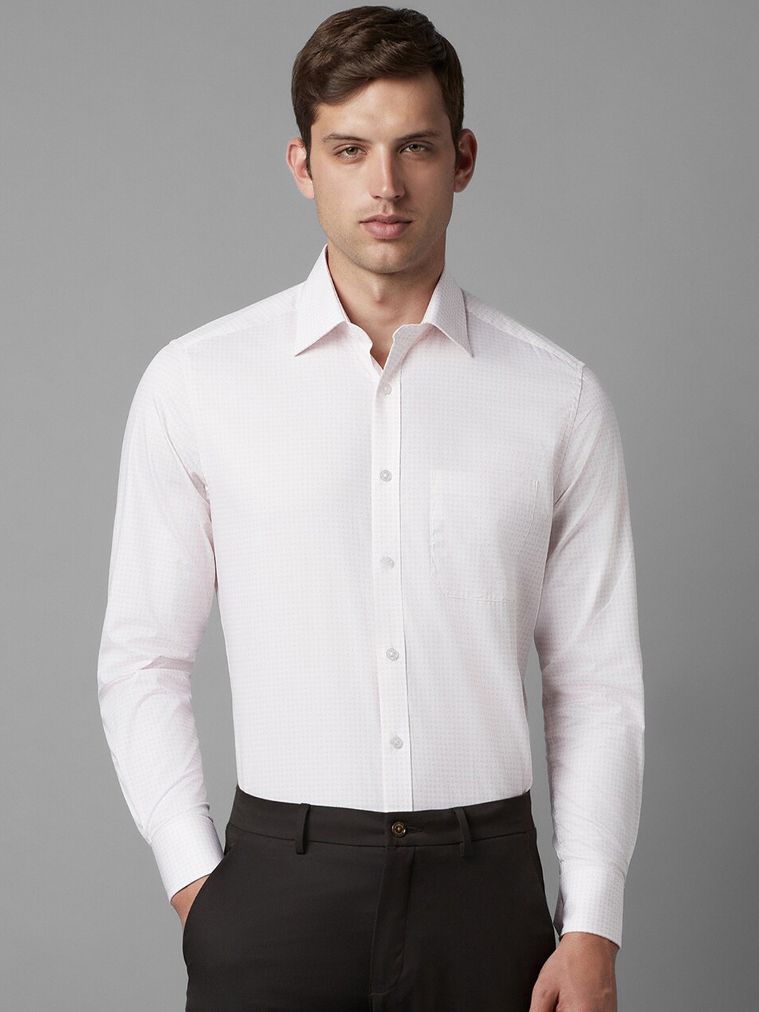 

Louis Philippe Spread Collar Micro Printed Formal Shirt, White