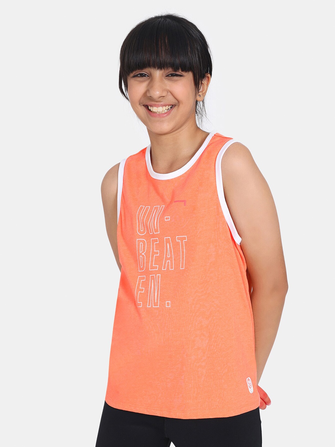 

Rosaline by Zivame Girls Typography Printed Round Neck Sleeveless T-shirt, Orange