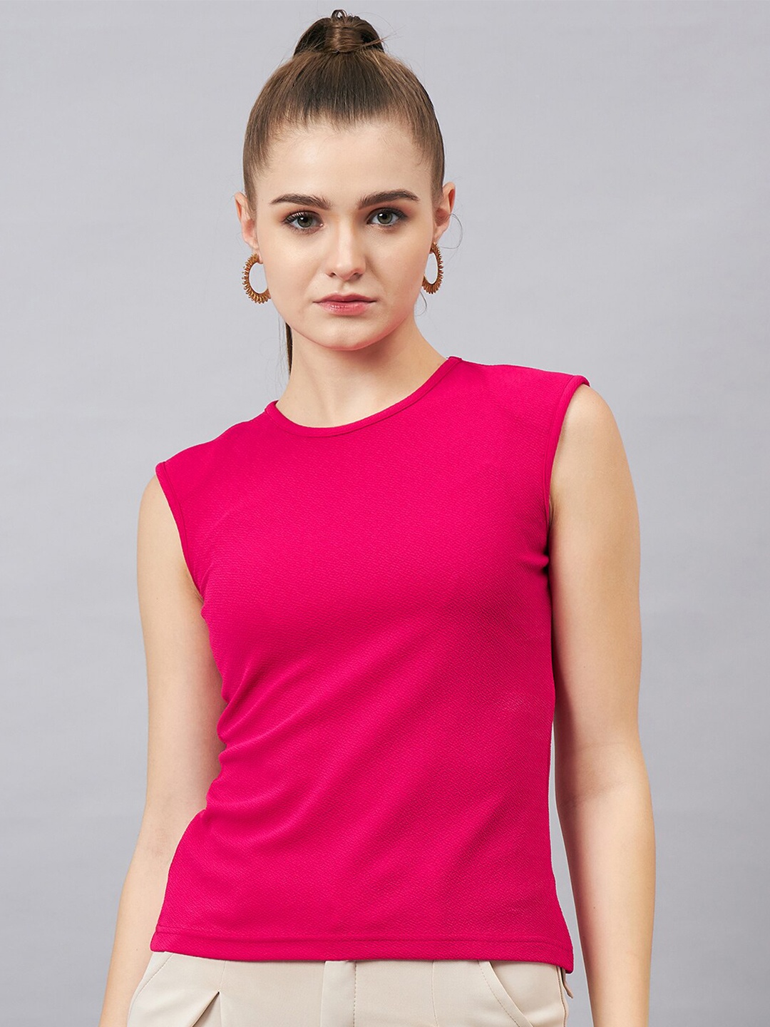

Orchid Blues Round Neck Sleeveless Top, Fuchsia