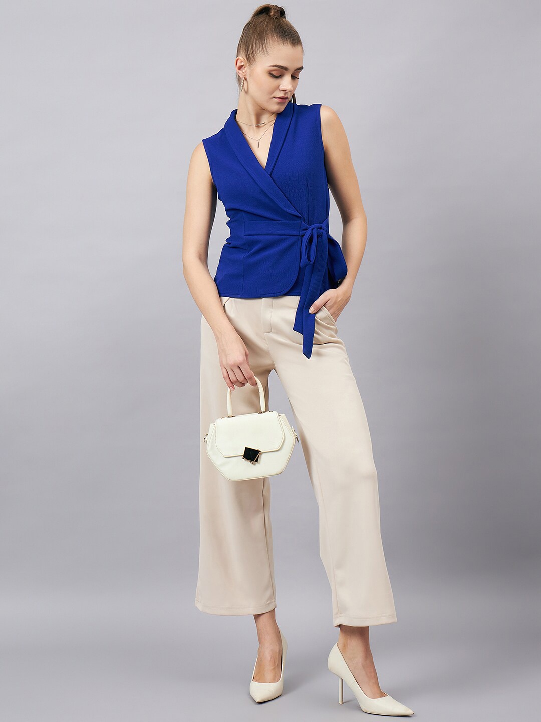 

Orchid Blues V-Neck Sleeveless Wrap Crop Top, Blue