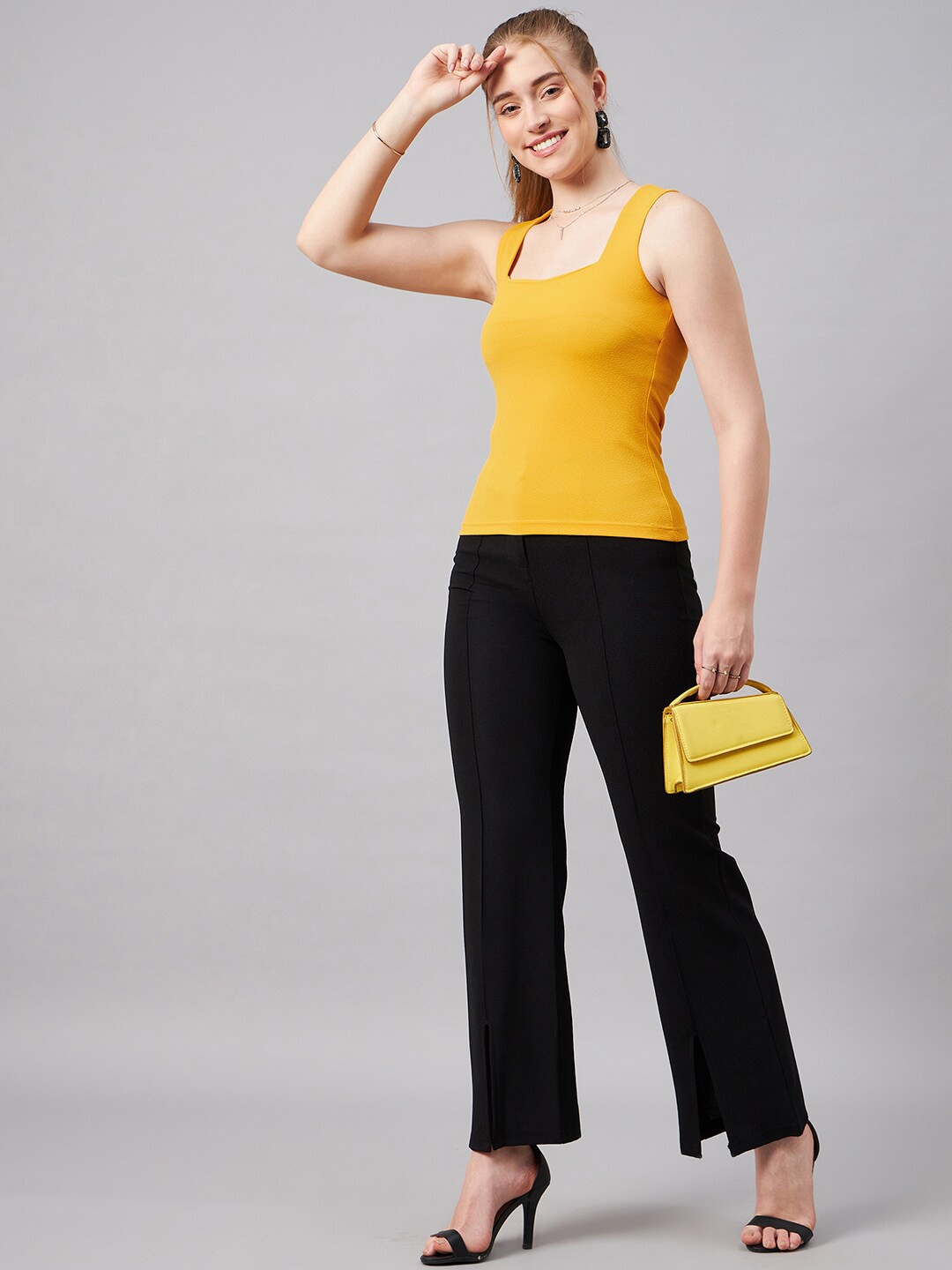 

Orchid Blues Square Neck Sleeveless Fitted Top, Yellow