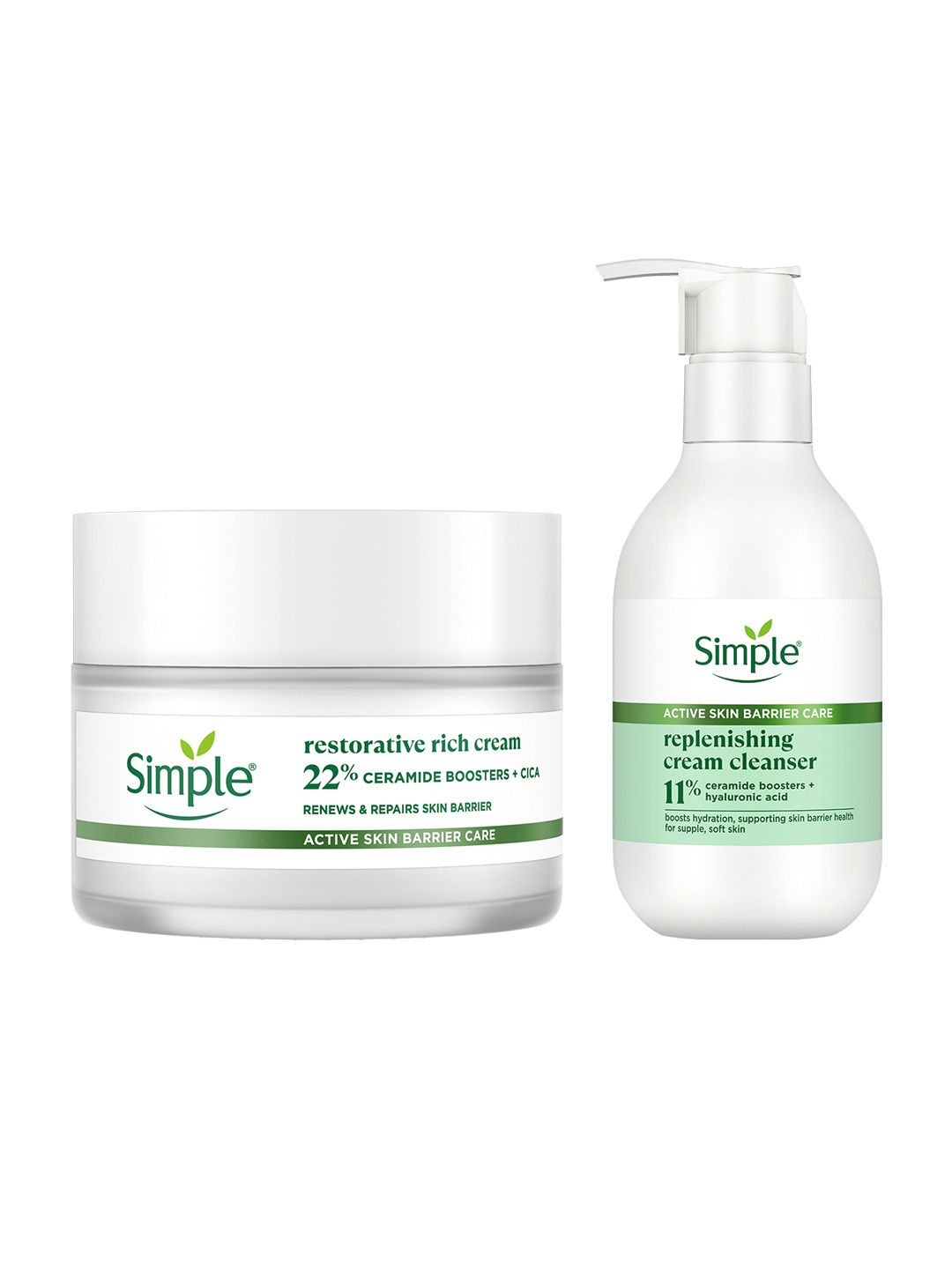 

Simple Set of Active Skin Barrier Care Replenishing Cream Cleanser 150ml & Rich Cream 40g, White