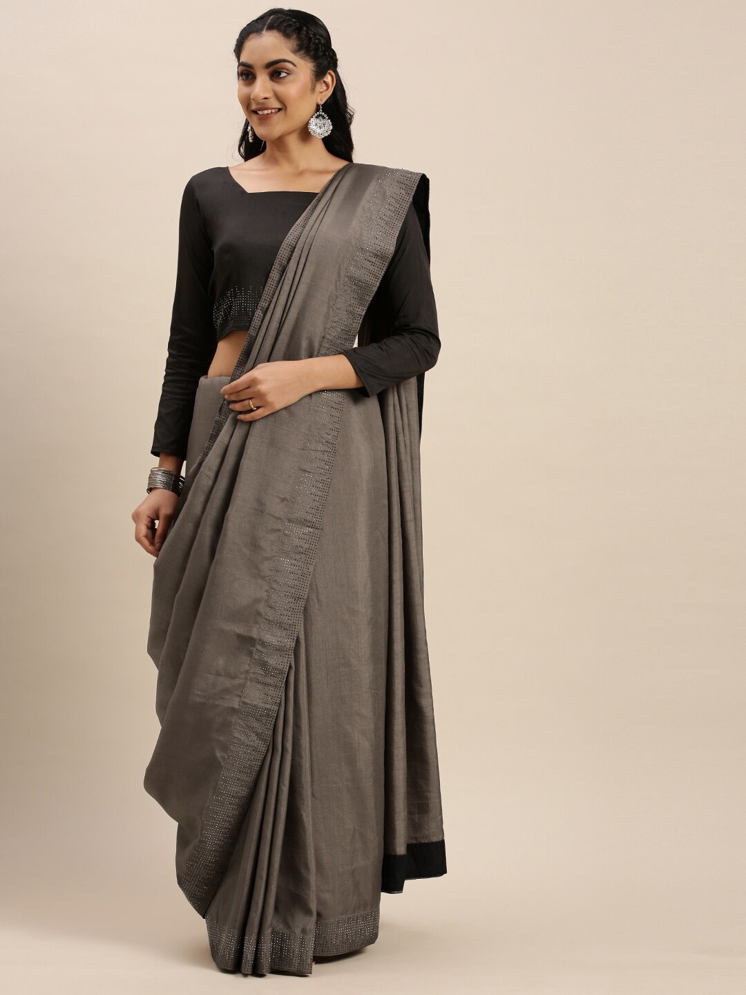 

HRITIKA Beads and Stones Saree, Grey