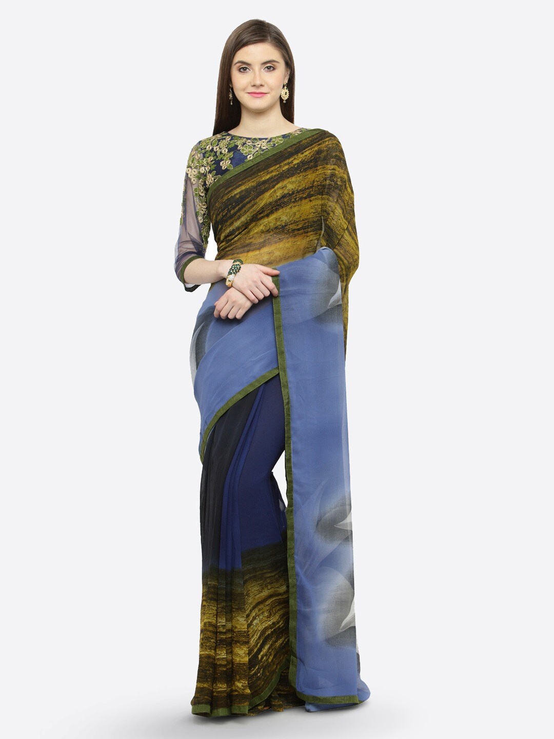 

HRITIKA Floral Printed Pure Georgette Saree, Blue