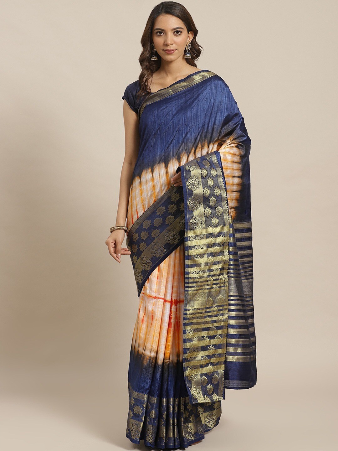 

HRITIKA Tie and Dye Zari Saree, Navy blue