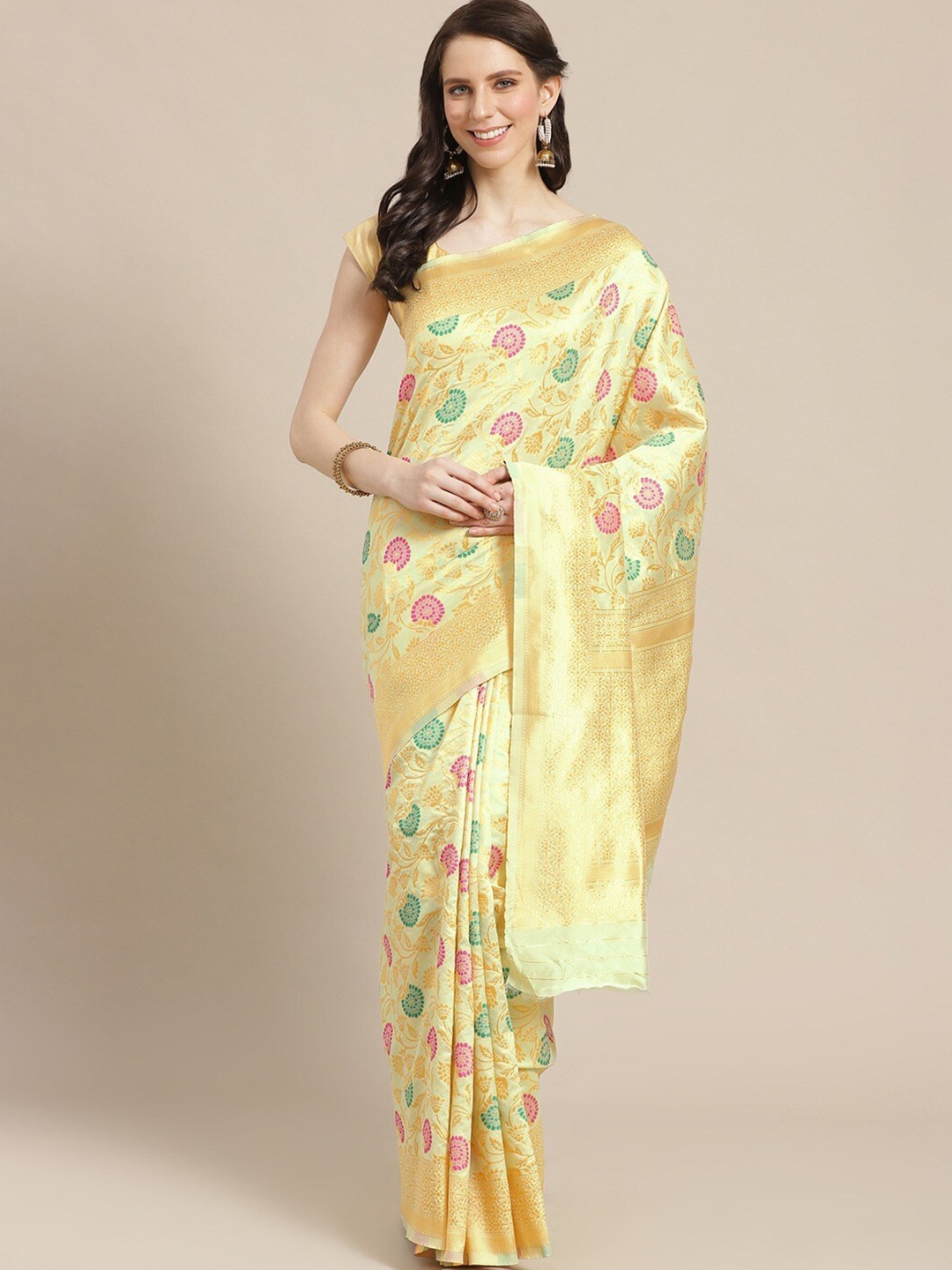 

HRITIKA Ethnic Woven Design Zari Saree, Green