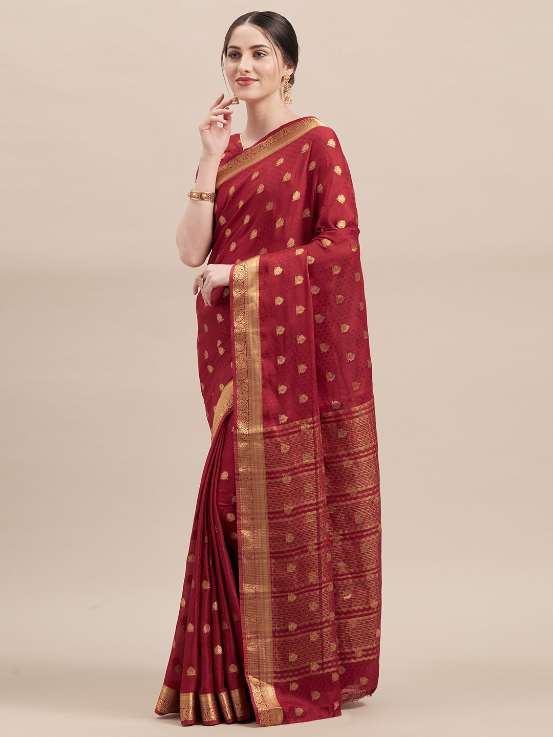 

HRITIKA Ethnic Motif Woven Design Zari Saree, Maroon