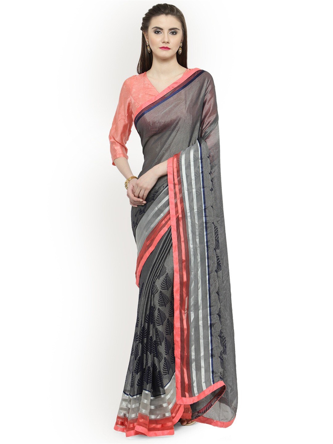 

HRITIKA Ethnic Motifs Brasso Saree, Grey